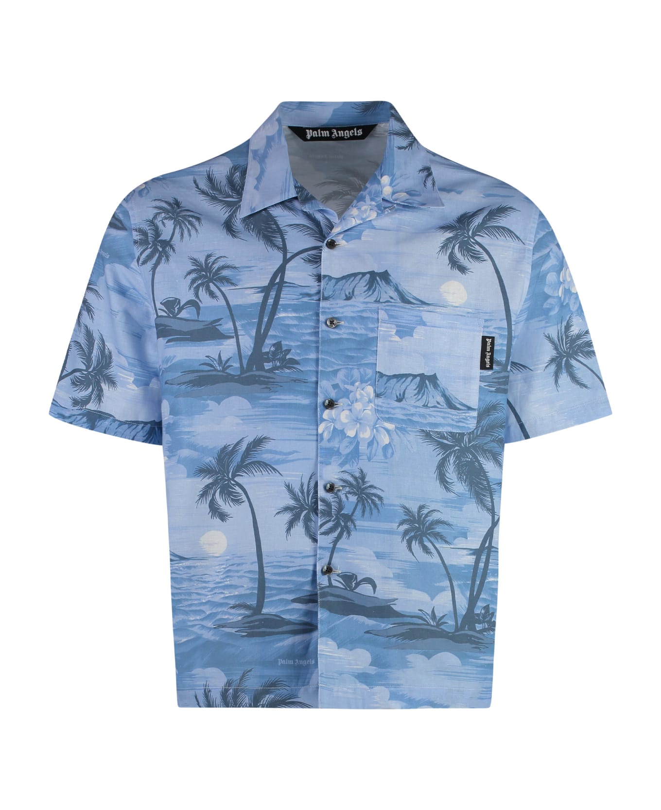 Palm Angels Blend Printed Cotton Shirt - Light Blue