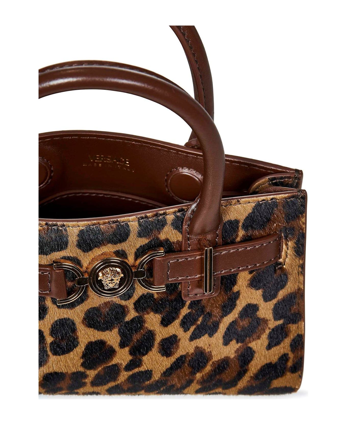 Versace Medusa-plaque Leopard Printed Tote Bag - Brown