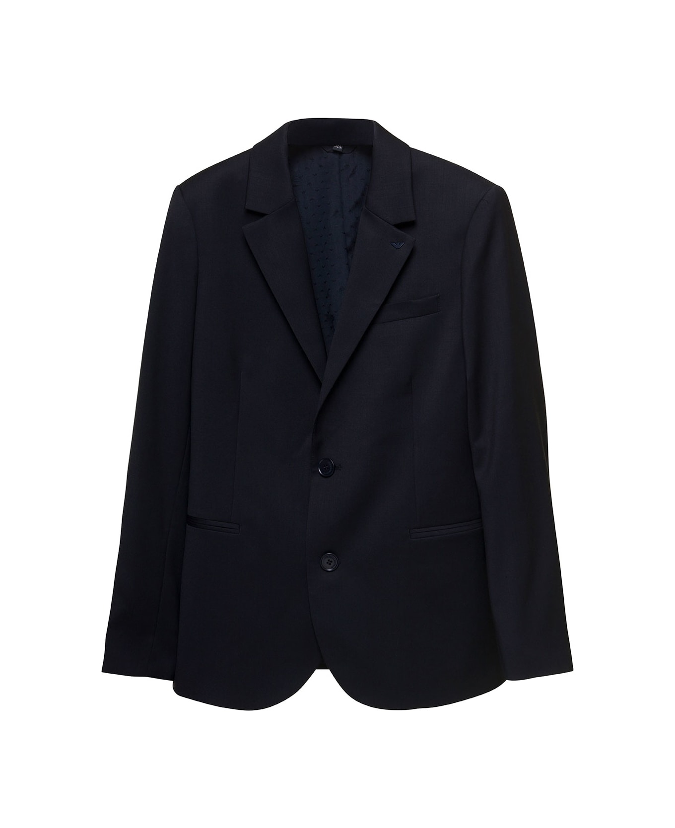 Emporio two Armani Blue Single-breasted Jacket With Notched Revers In Wool Boy - Blu