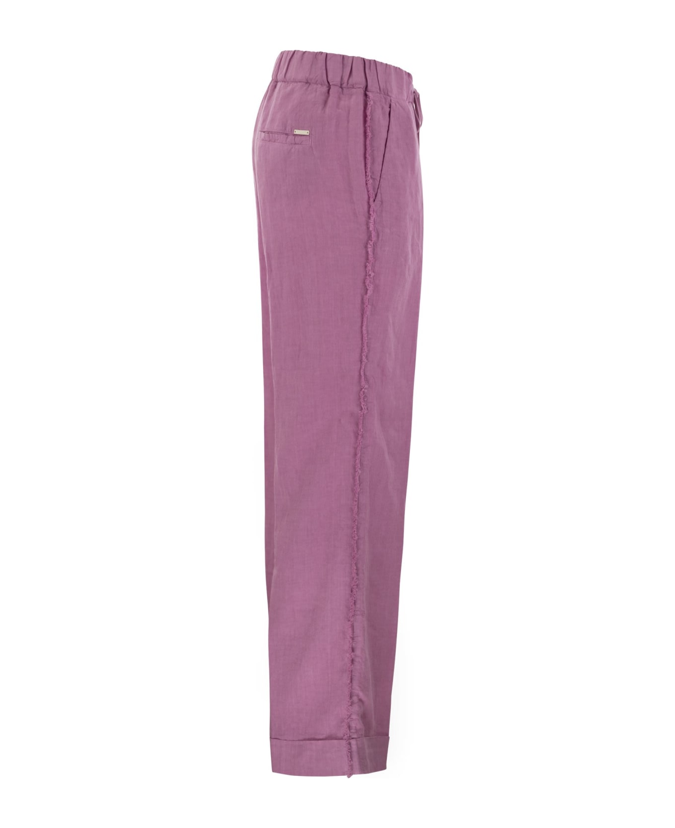 Peserico Linen Trousers With Side Fringes - Pink ボトムス