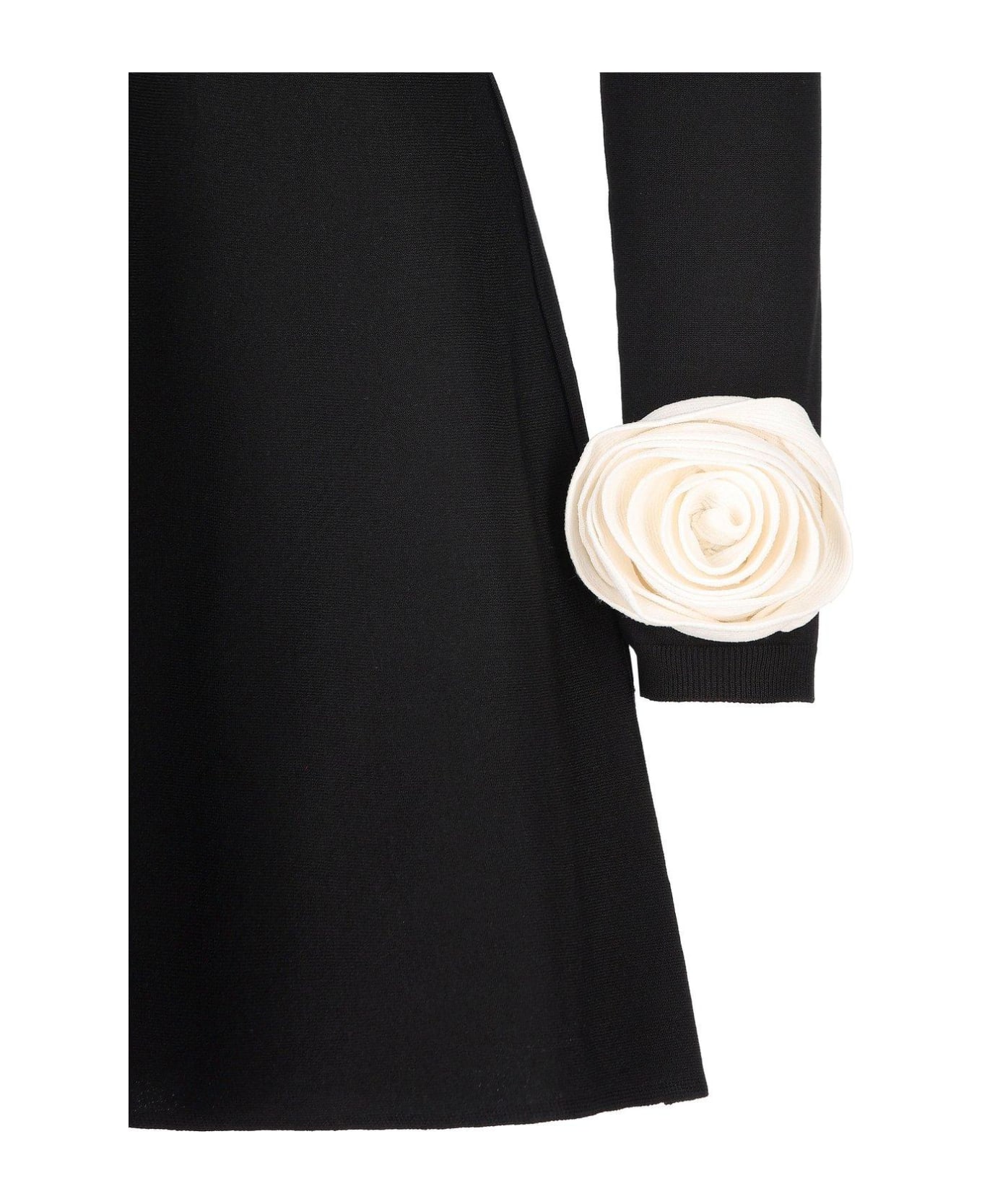 Valentino Floral Embellished Crewneck Dress - Black