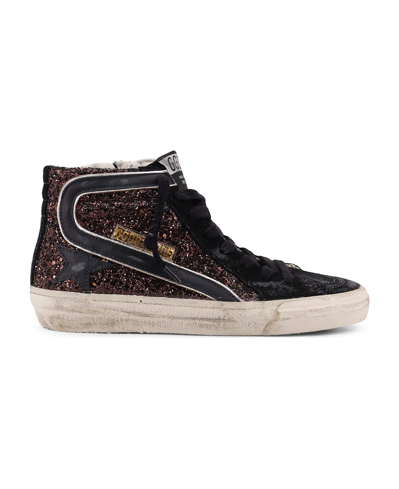 Golden Goose Slide Classic Suede High-top Sneakers With Glitter Inserts - COFFEE BROWN
