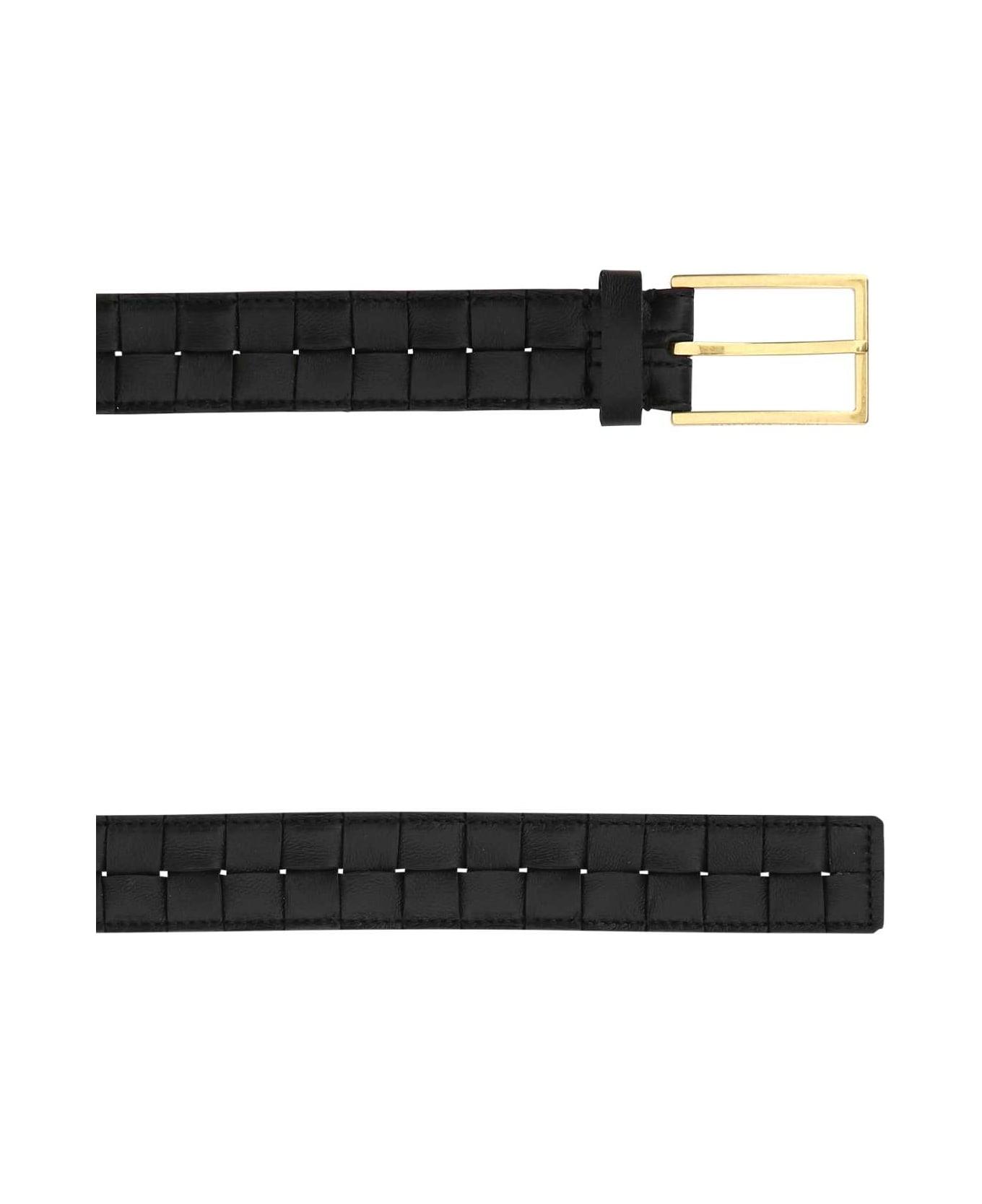 Bottega Veneta Black Leather Maxi Intreccio Belt - 8425
