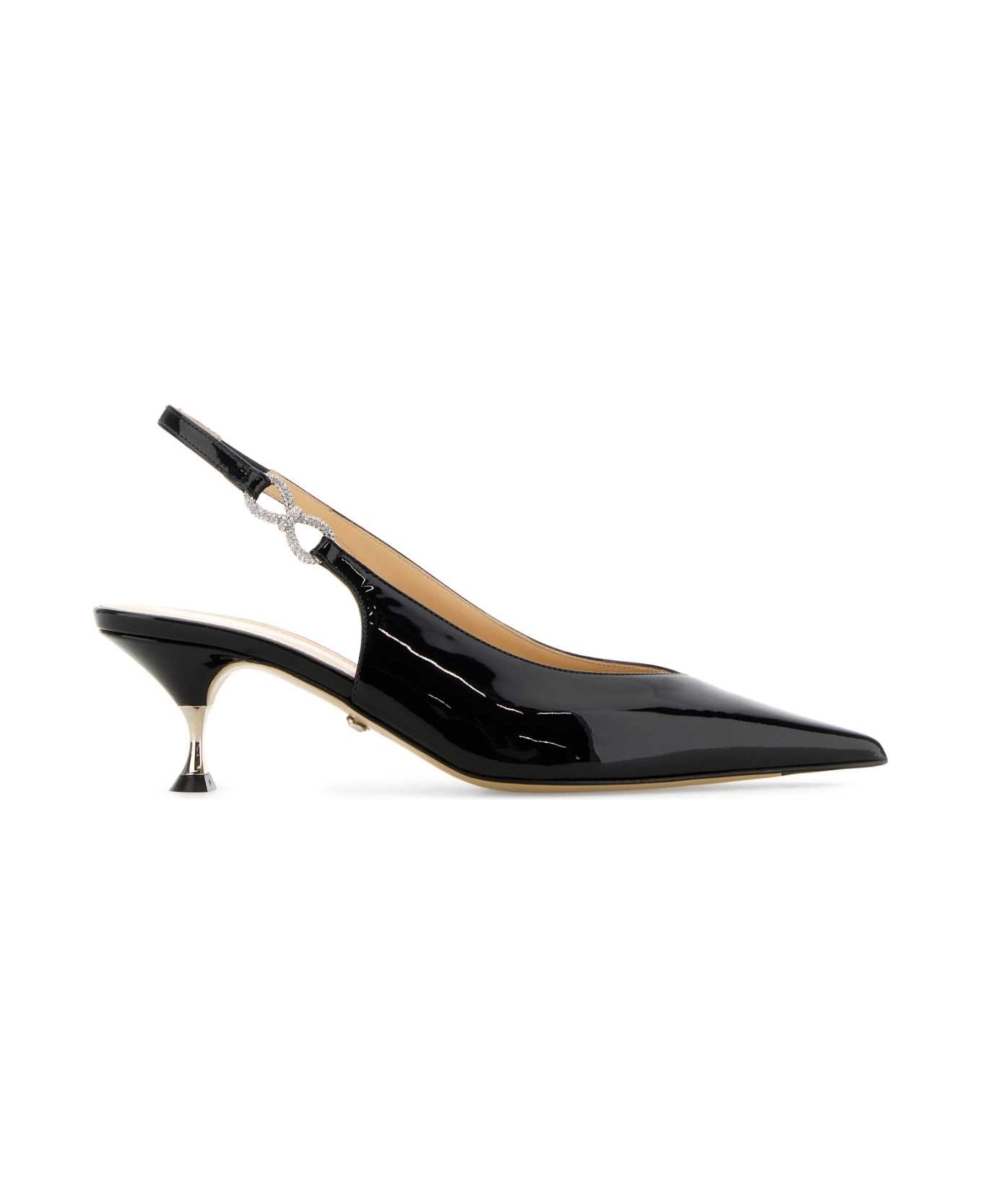 Mach & Mach Black Leather Crystal Bow Pumps - BLACK