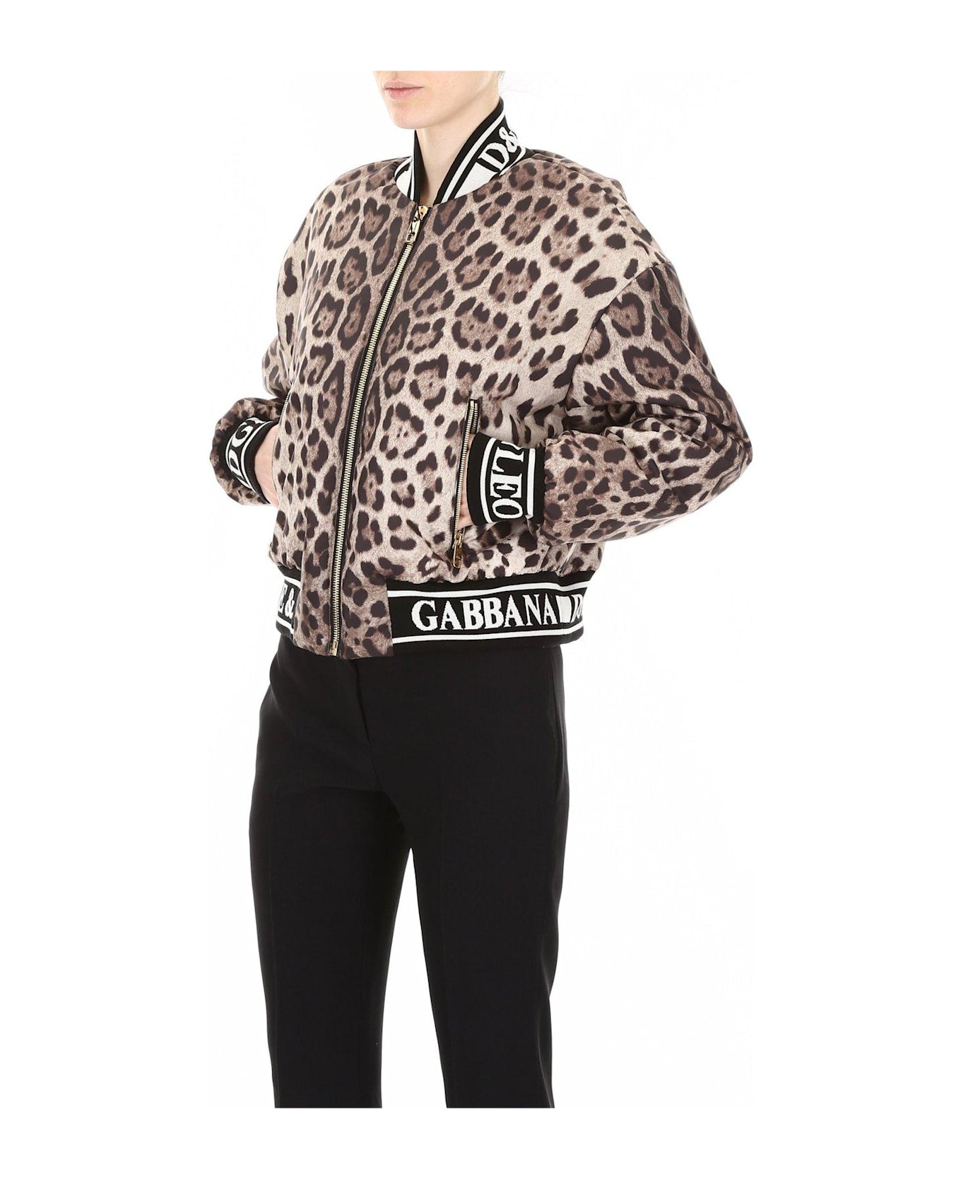 Dolce & Gabbana Leopard Print Bomber Jacket - Brown