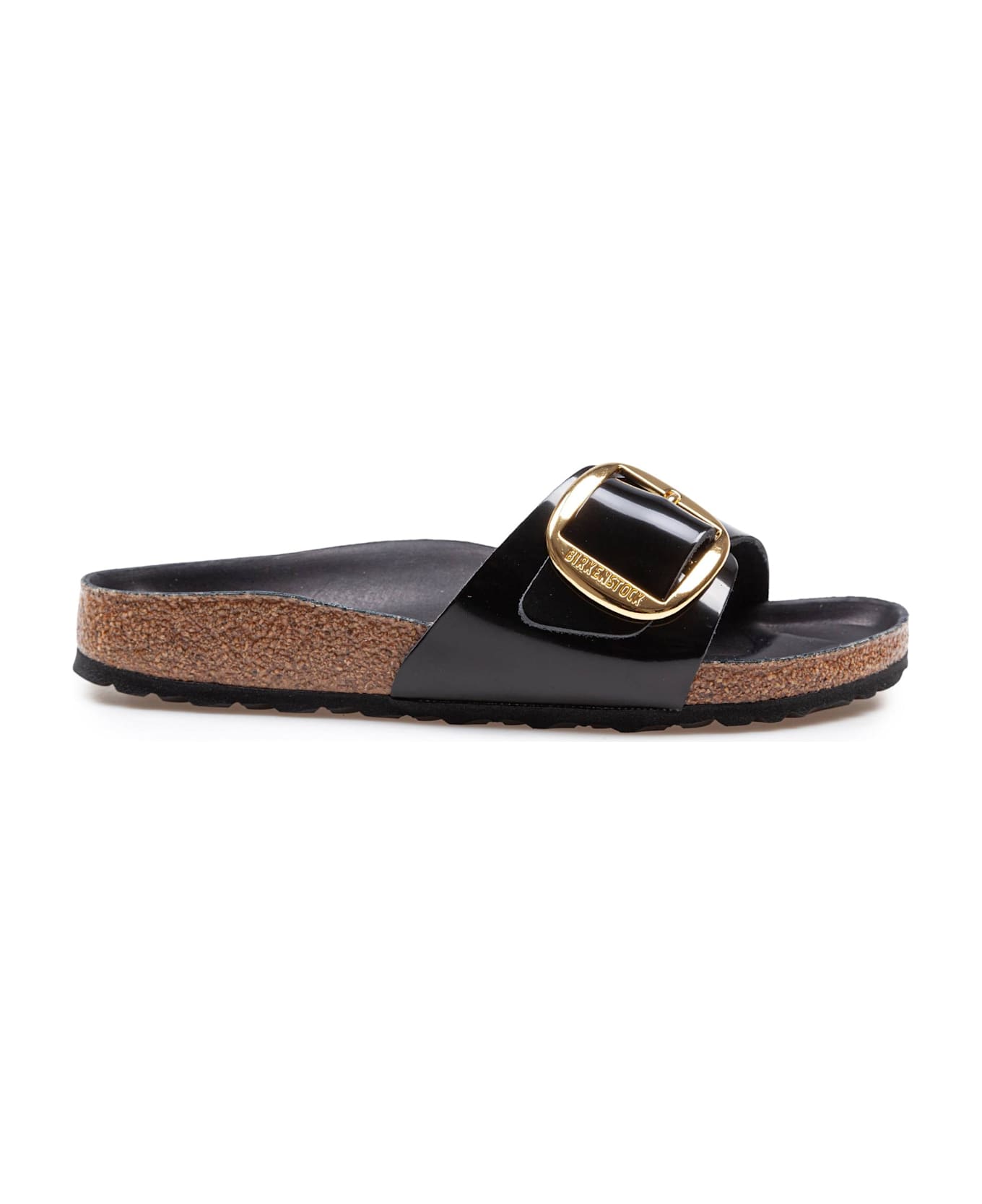 Birkenstock Madrid Slide In Lacquered Leather With Large Buckle - Black