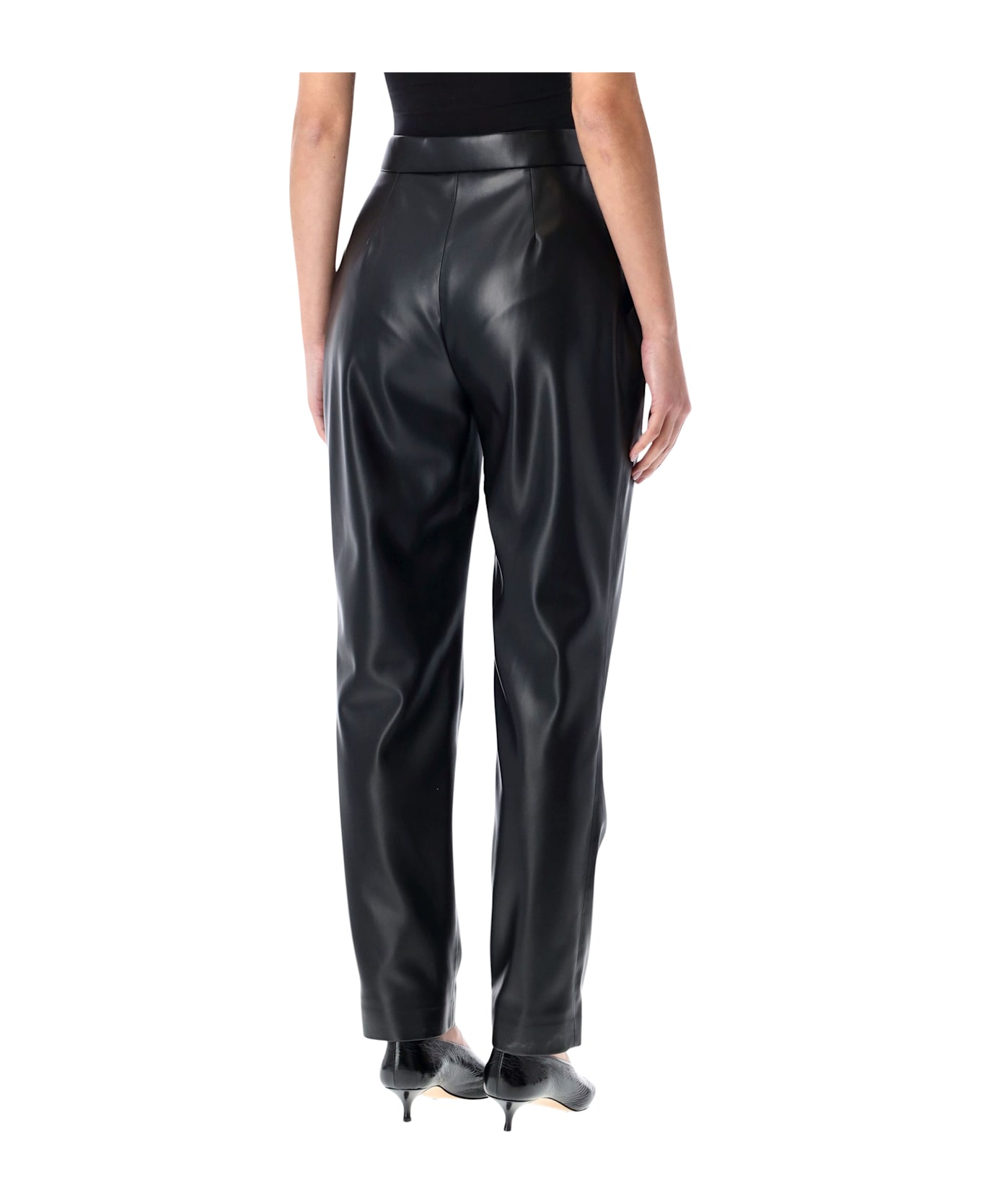Balmain High-waisted Faux Leather Trousers - BLACK