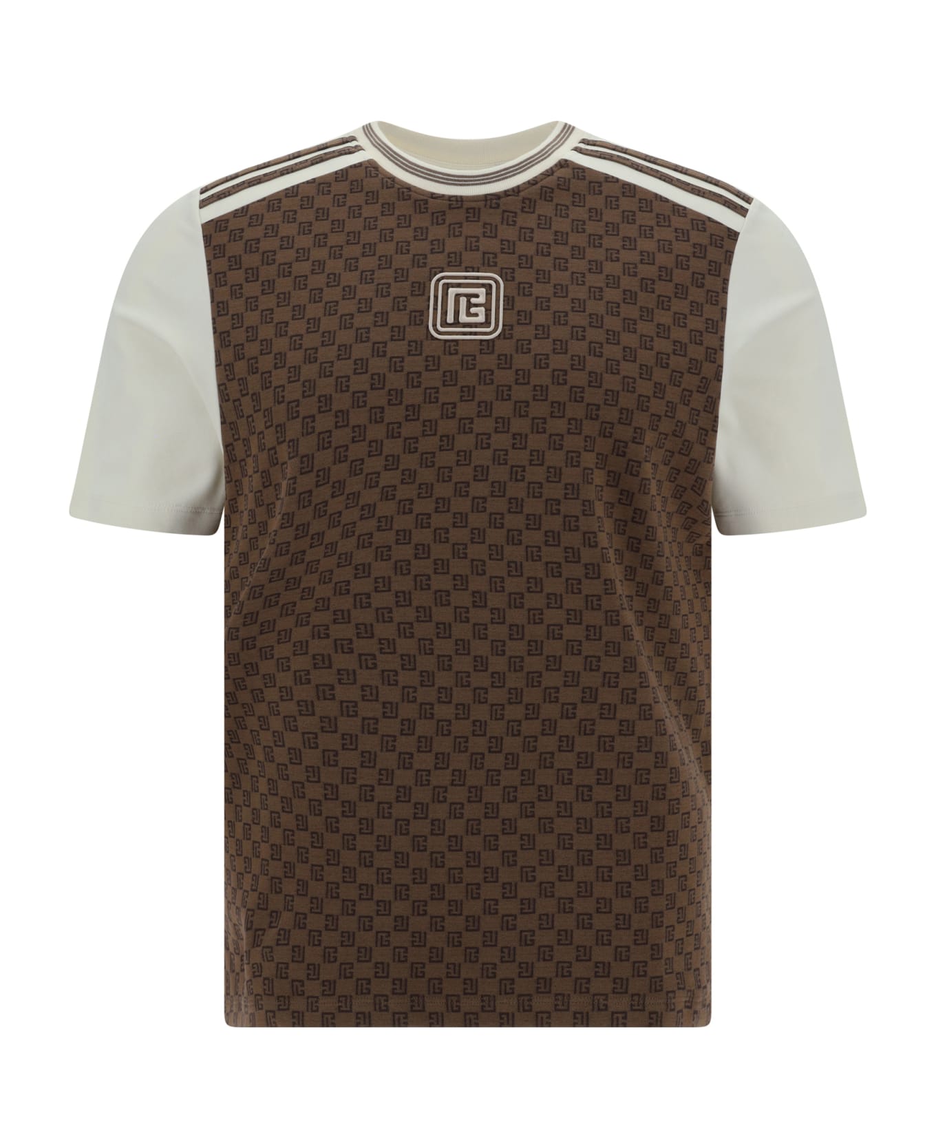 Balmain Cotton T-shirt - Marron/creme シャツ