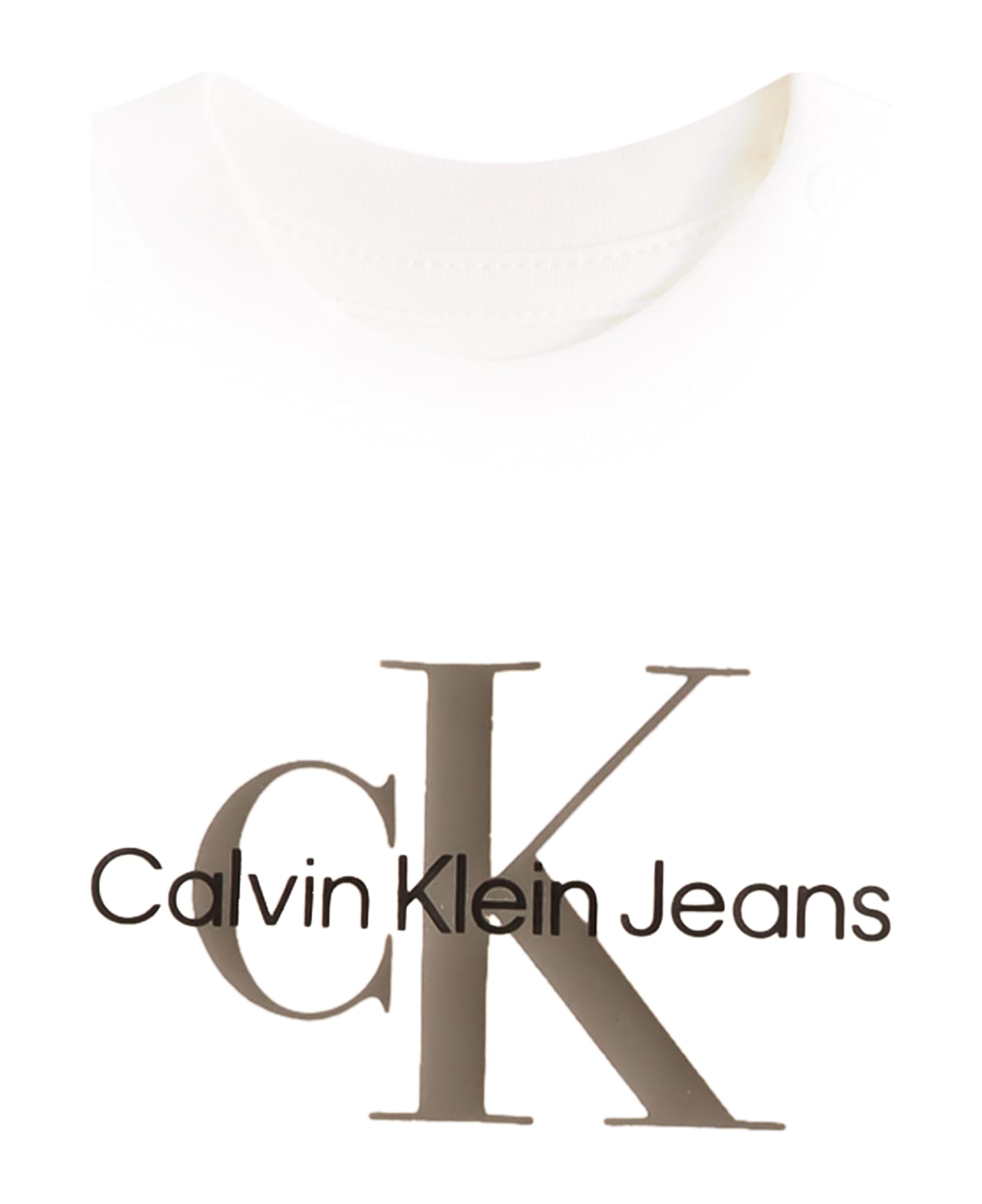Calvin Klein White T-shirt For Babykids With Gray And Balck Logo - White