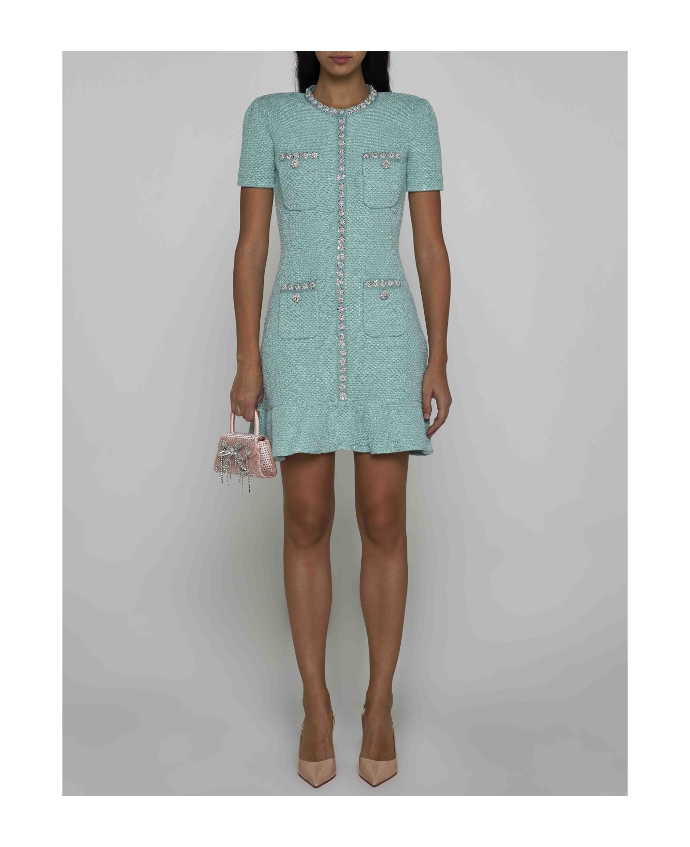 self-portrait Sequin Knit Mini Dress - Menta
