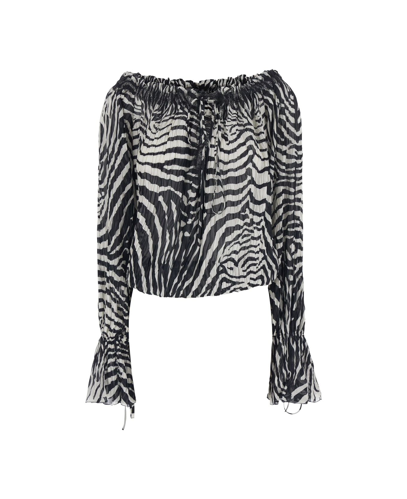 Blumarine Black And White Blouse With All-over Zebra Print And Boat Neckline In Viscose Woman - White/black