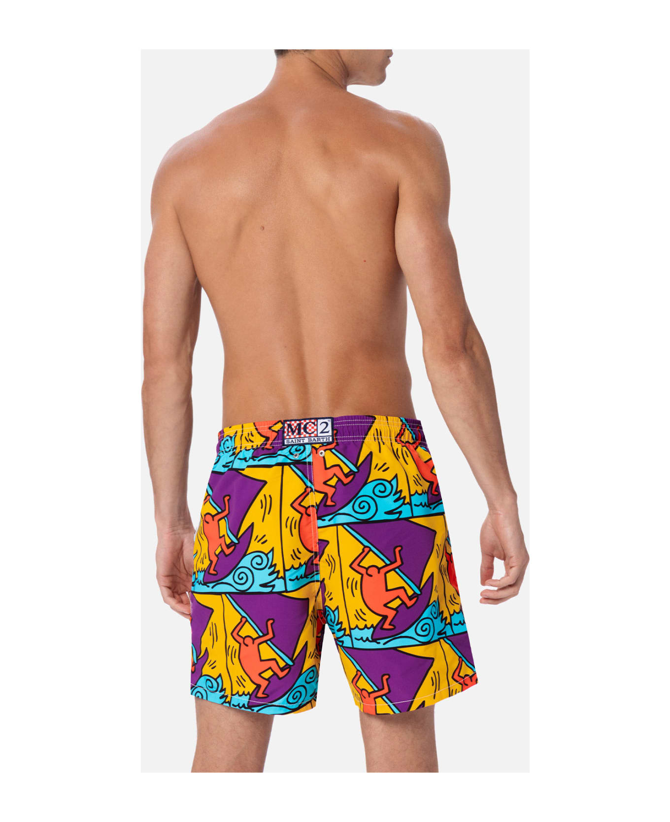 MC2 Saint Barth Man Mid-length Gustavia Swim-shorts With Keith Haring Design Placed Print| Keith Haring Special Edition - YELLOW