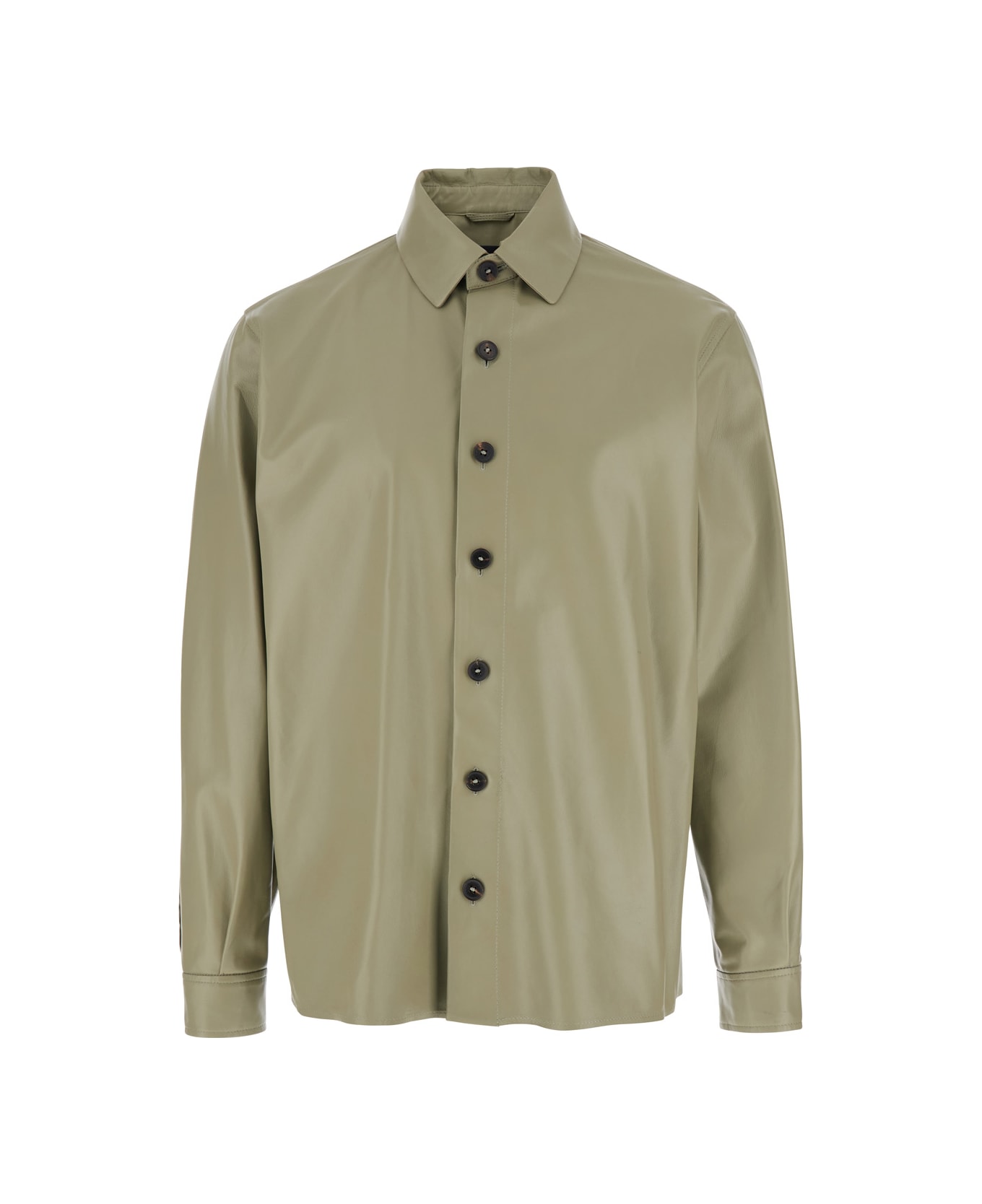 ARMA 
lush
 Green Shirt With Classic Collar And Contrasting Buttons In Leather Man - Green