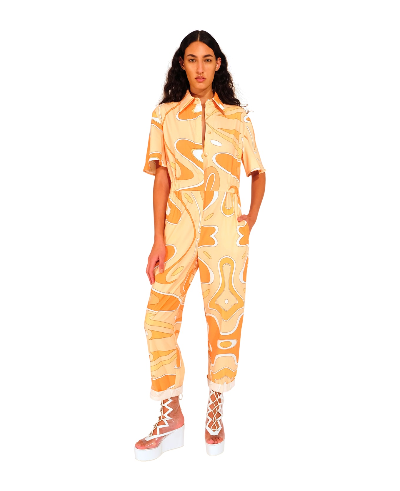 Sara Battaglia Jumpsuit - Orange Print