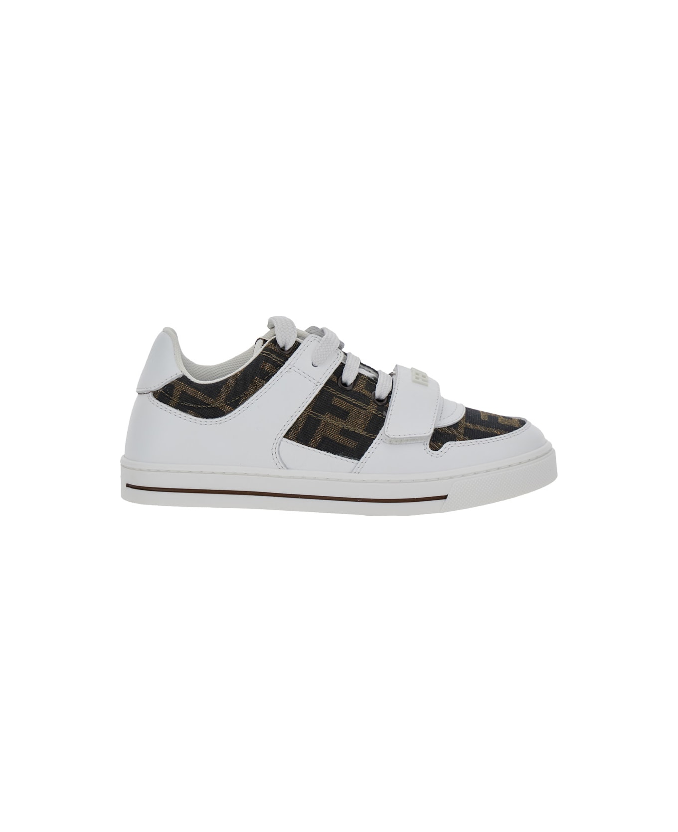 Fendi White Sneakers With All-over Ff Motif In Leather Boy - Brown
