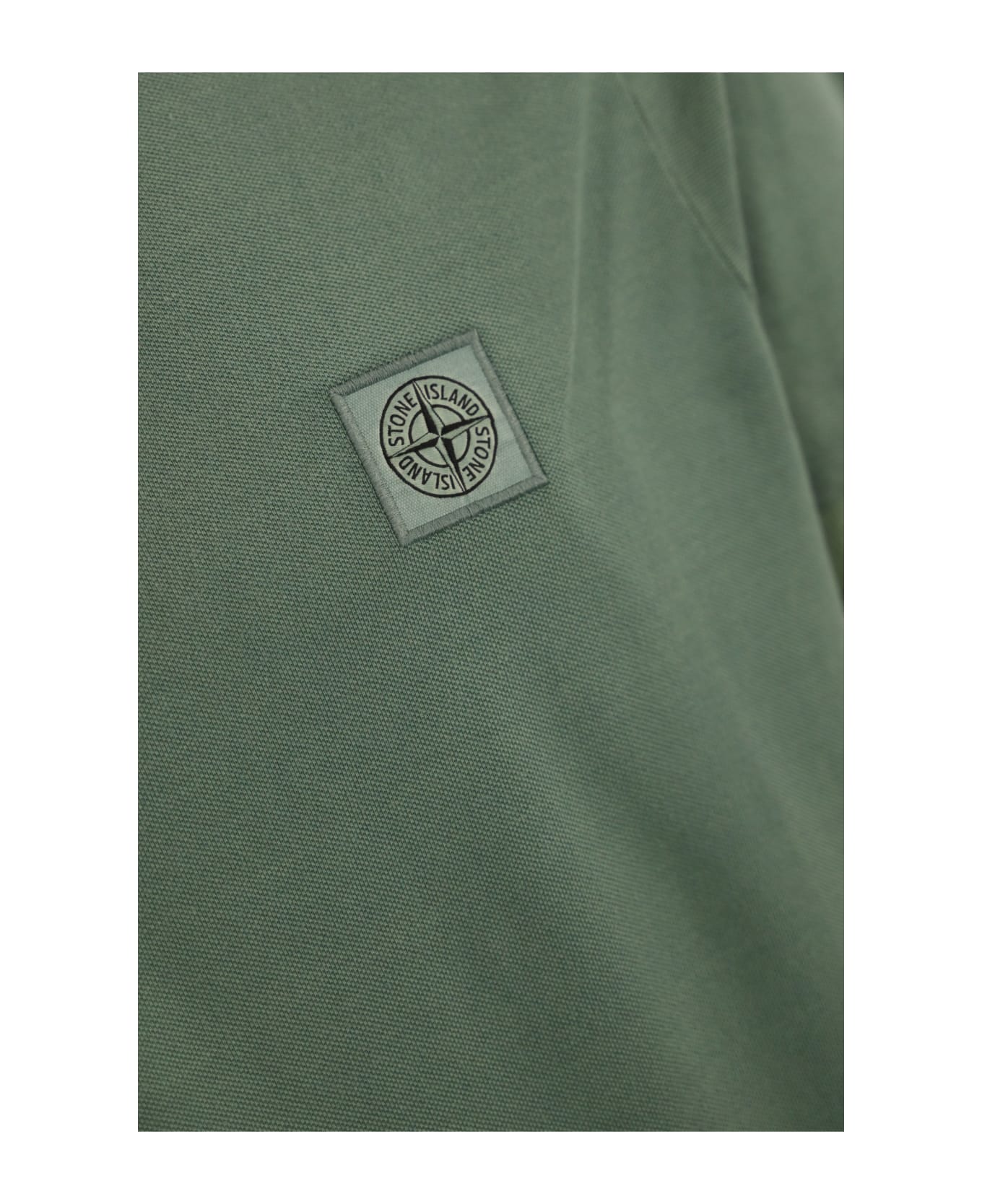 Stone Island Cotton Stripe Polo Shirt With Logo - Verde