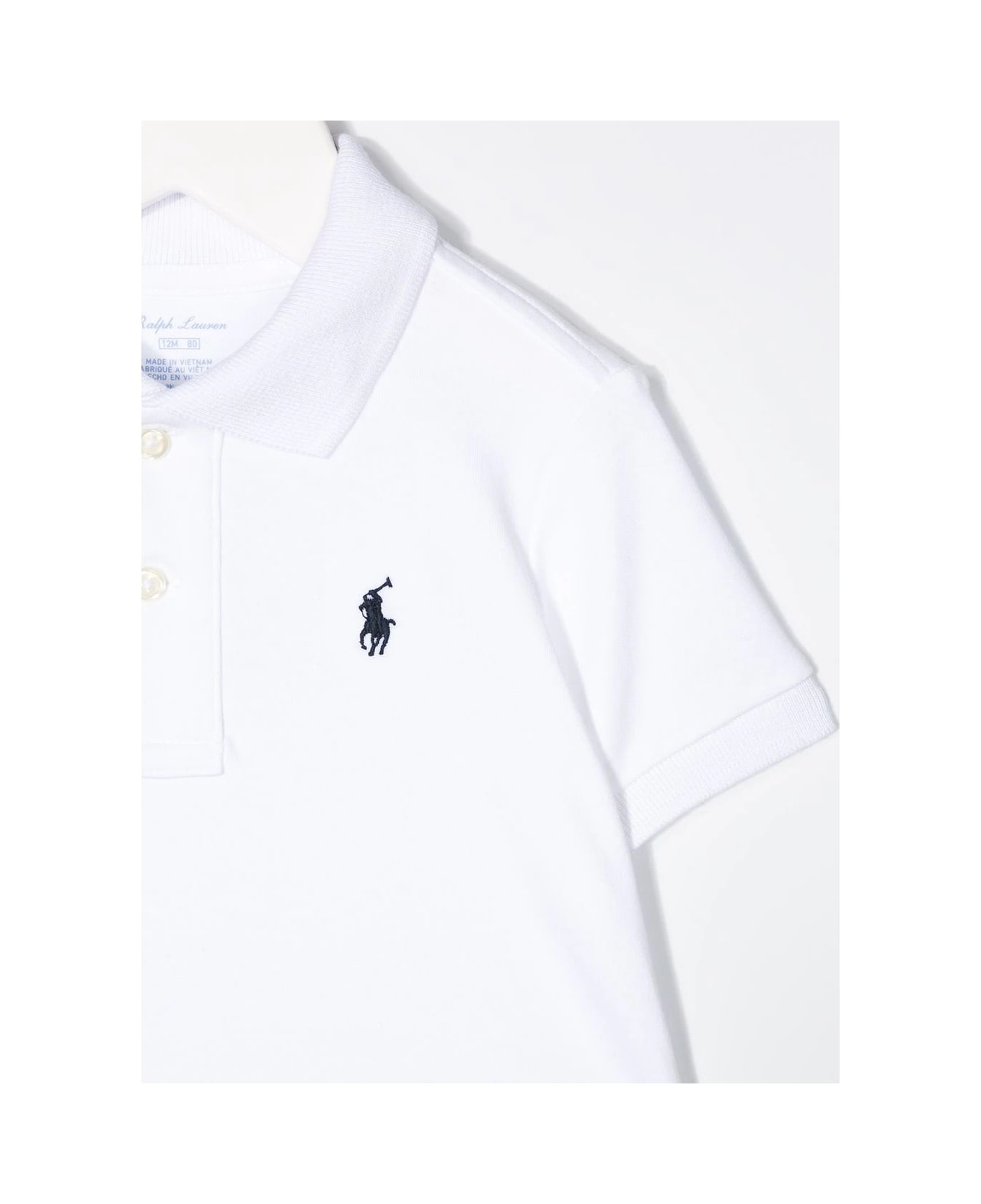 Ralph Lauren White Piquet Polo Shirt With Navy Blue Pony - White