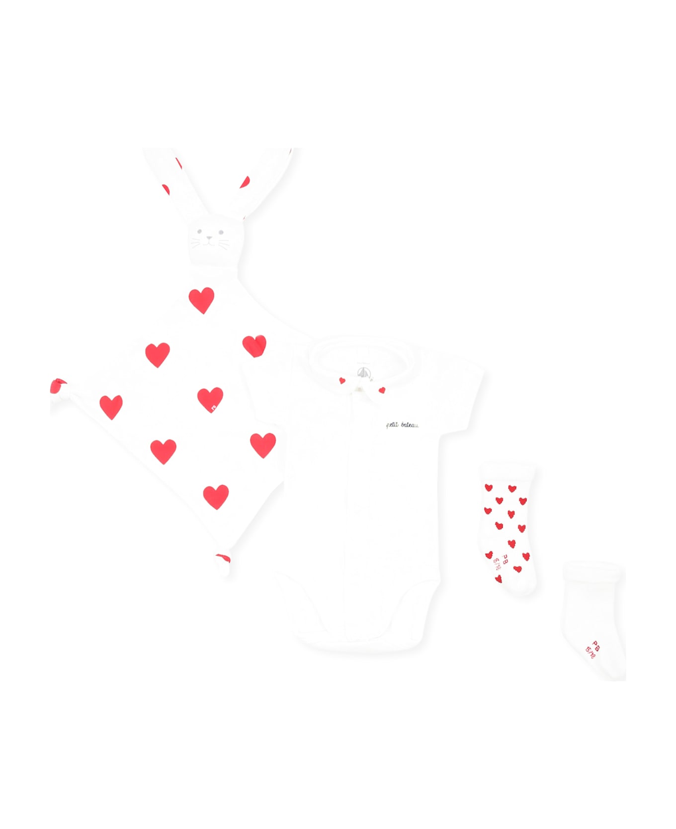 Petit Bateau White Body Set For Babykids With Hearts - White