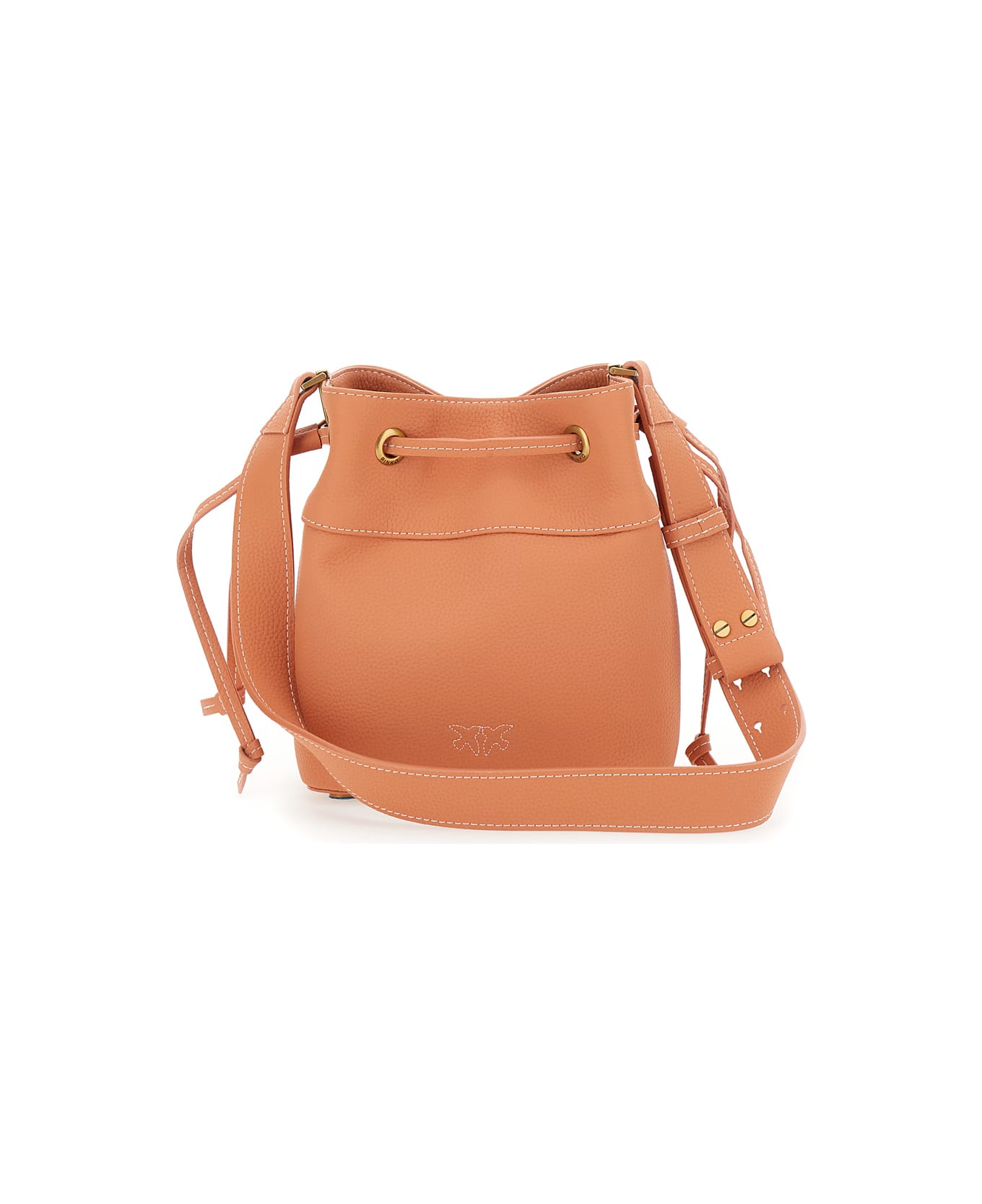 Pinko Leather Shoulder Bag With Logo - Orange