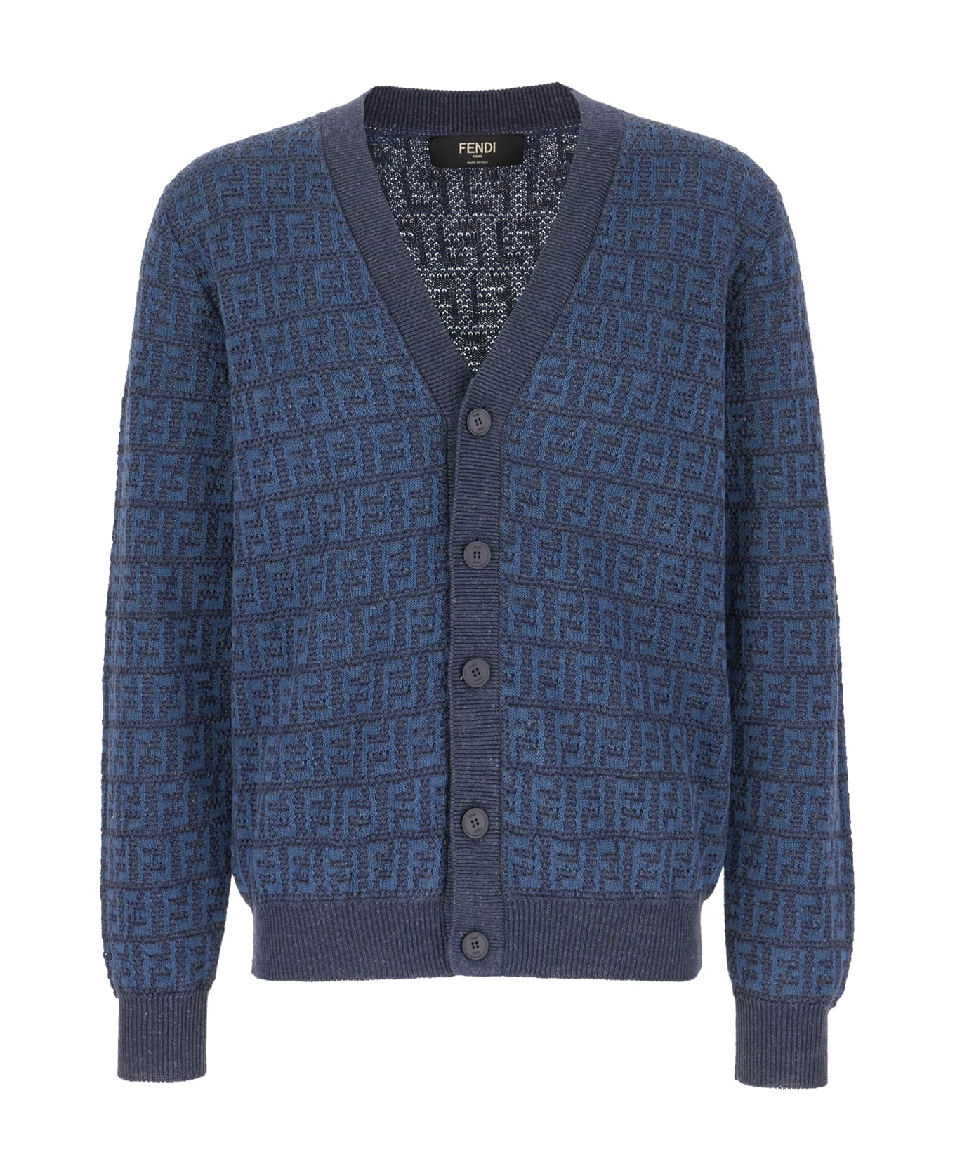 Fendi Embroidered Stretch Linen Blend Cardigan - JEANS
