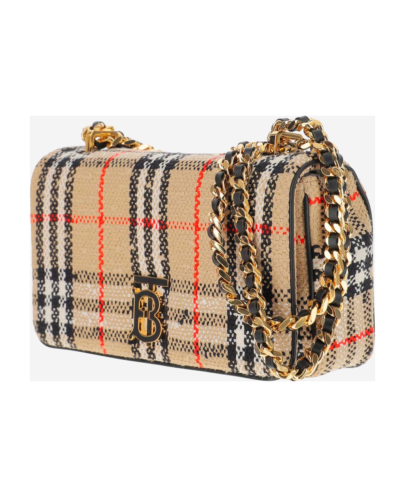 Burberry Lola Small Bouclé Bag With Vintage Check Pattern - Beige