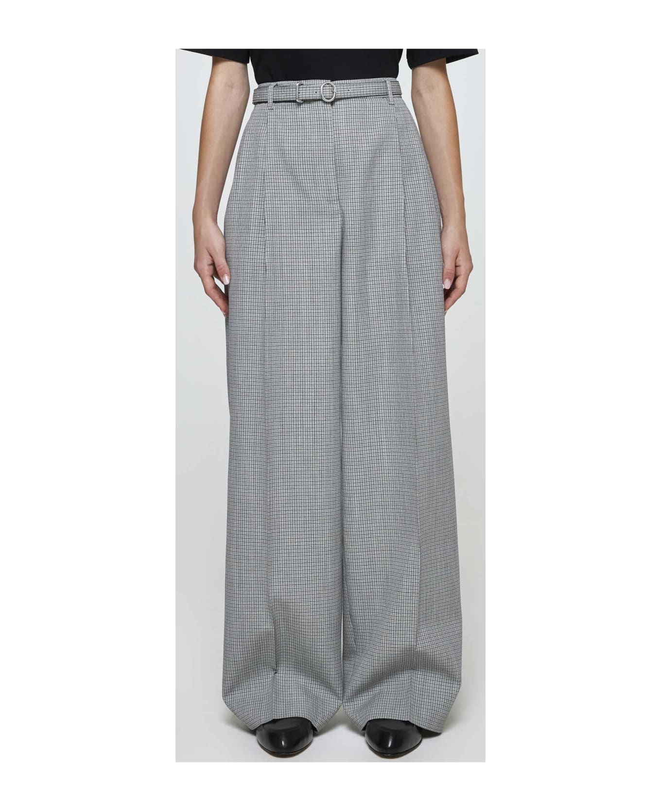 Jil Sander Micro-check Wool Trousers - Grey