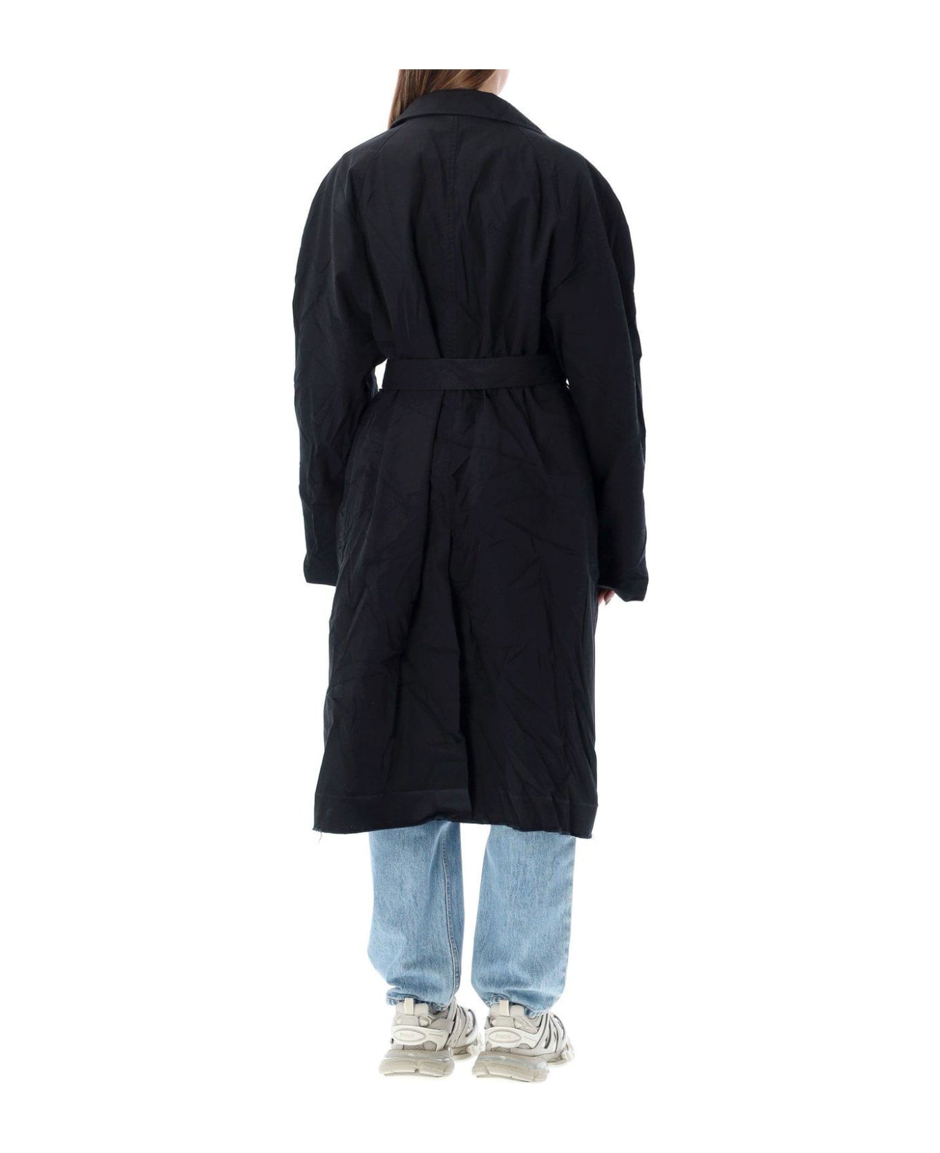 Balenciaga Belted Long-sleeved Coat - BLACK