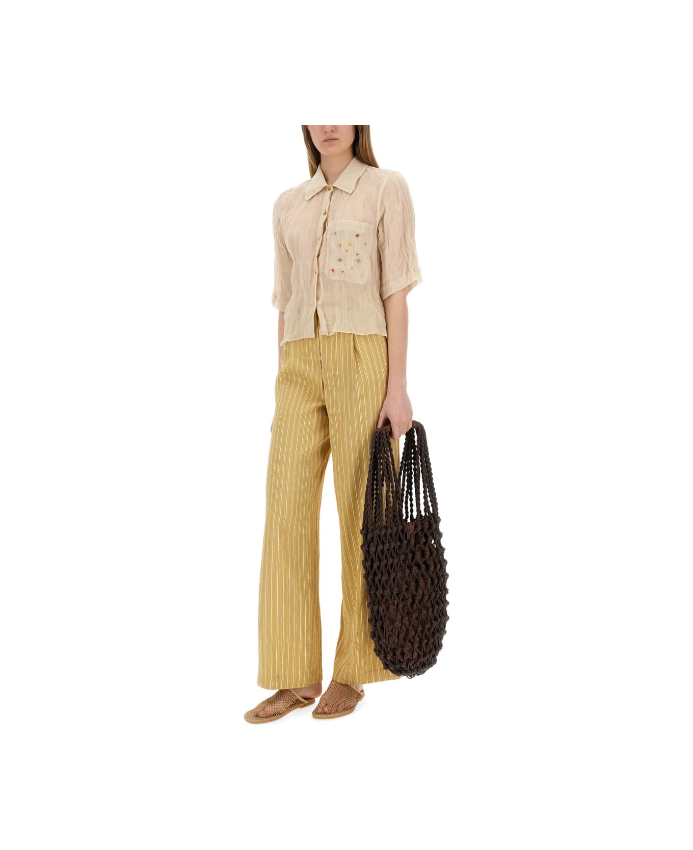 Alysi Striped Satin Tailored Pants - BEIGE