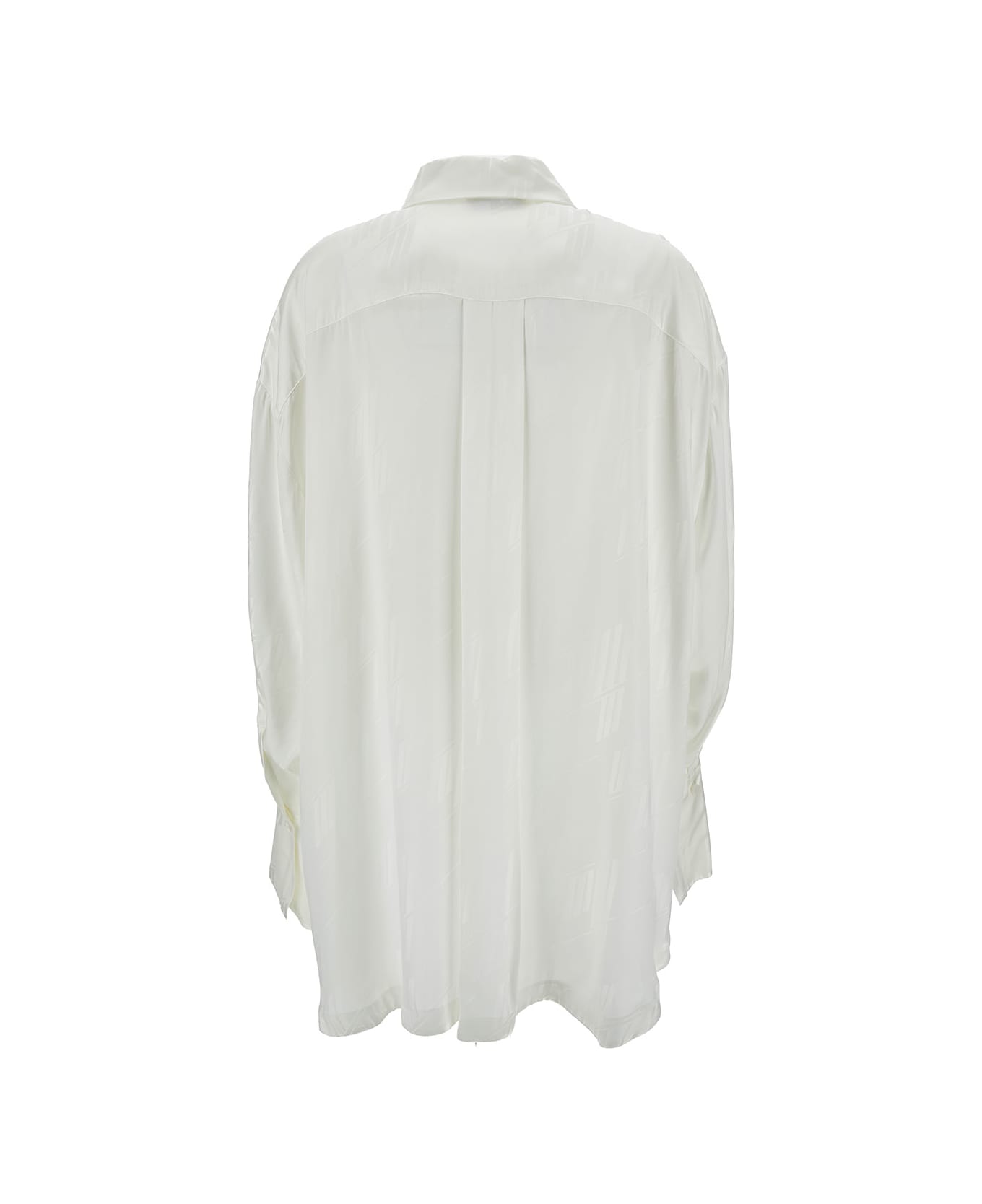 The Attico 'diana' Oversized White Shirt With All-over Logo And Asymmetric Hem In Viscose Woman