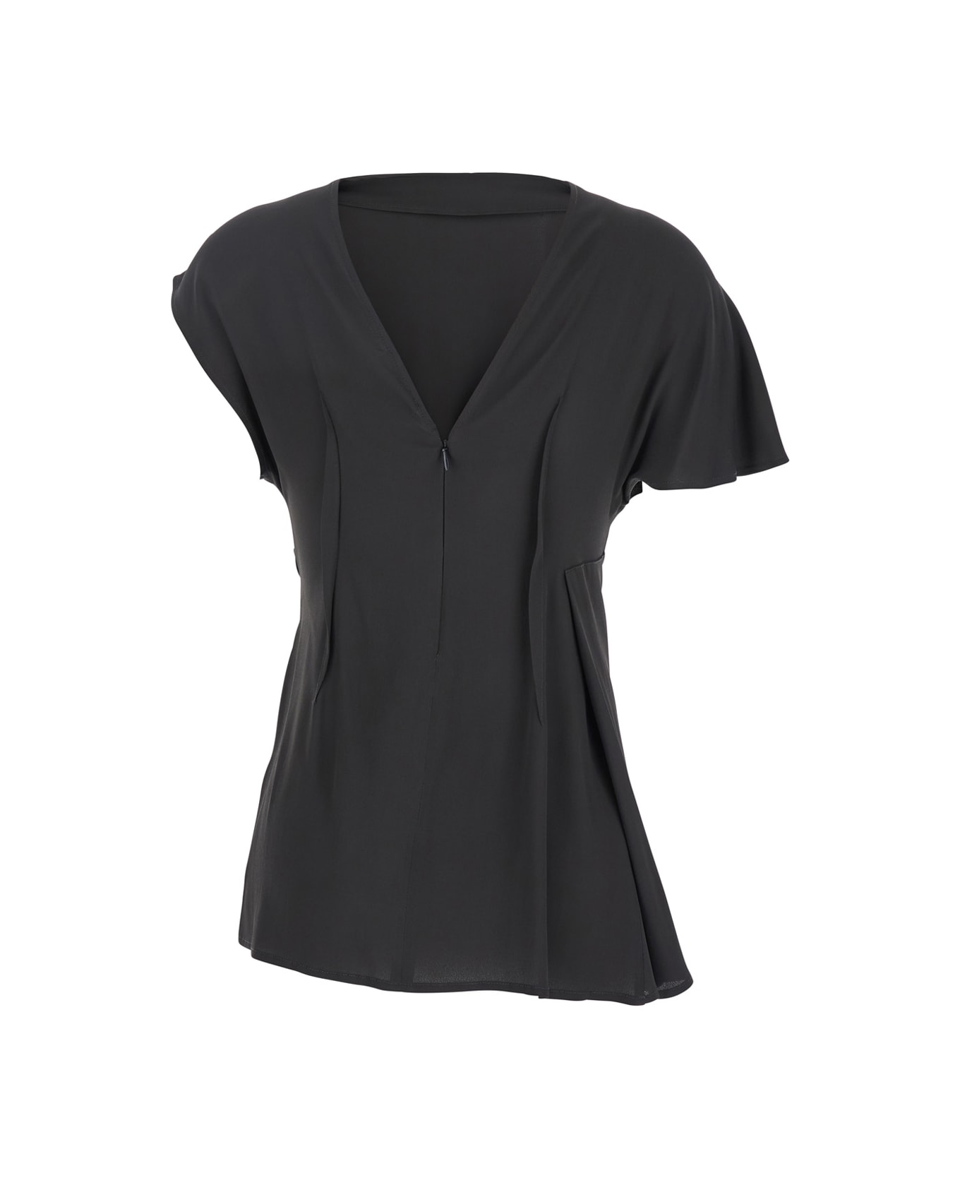 SEMICOUTURE Black Crewneck Top With Short Sleeves In Silk Blend Woman - Grey