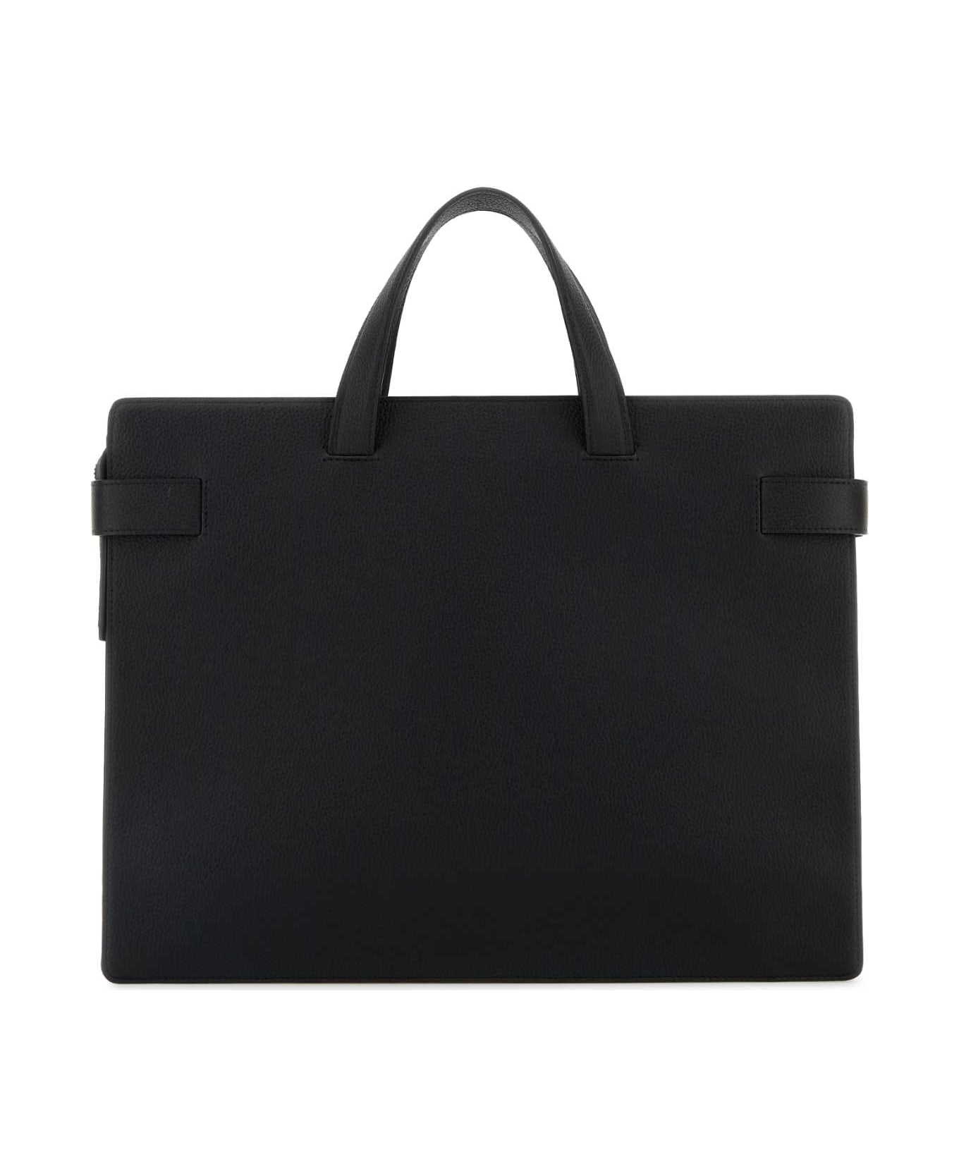 Ferragamo Black Leather Twins Briefcase - NERONERO