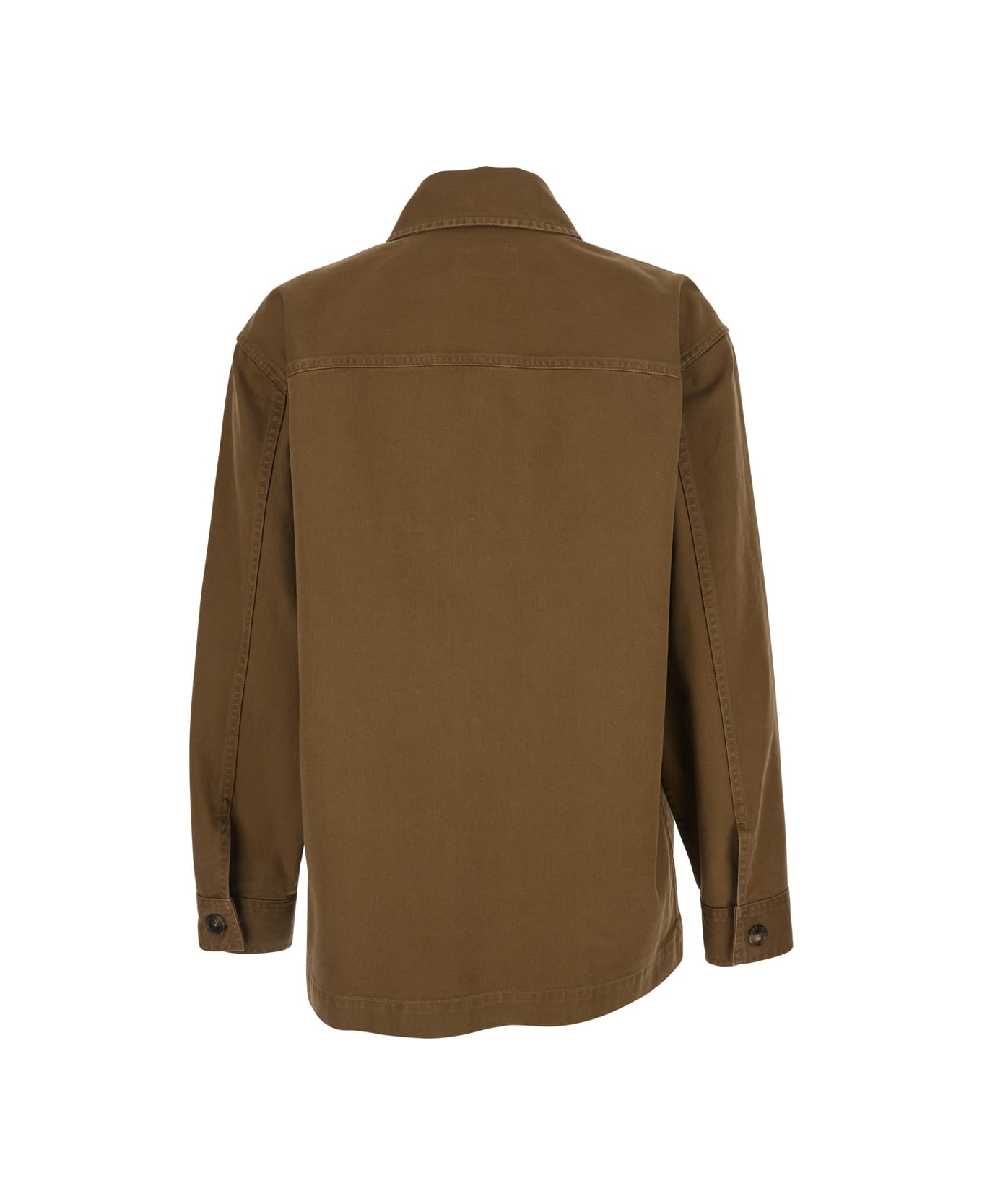 Saint Laurent Beige Shirt With Classic Collar And Cassandre Logo Embroidered On The Front In Cotton And Linen Gabardine Woman - Beige