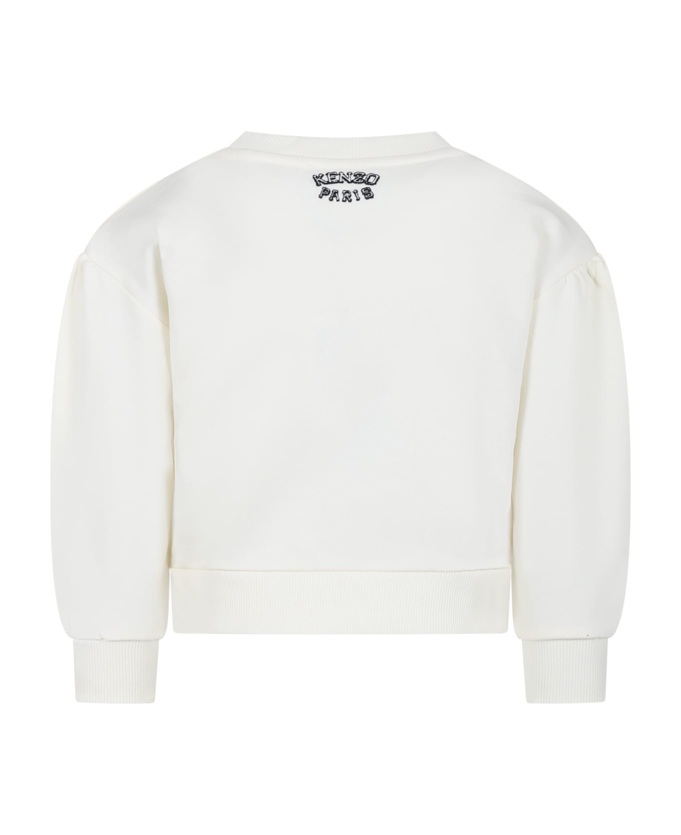 Kenzo Kids Ivory Sweatshirt For Girl With Iconic Tiger And Logo - Ivory