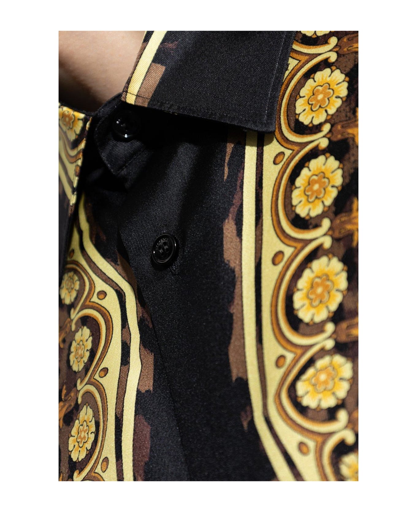 Versace Barocco-printed Button-up Shirt - BLACK/GOLD