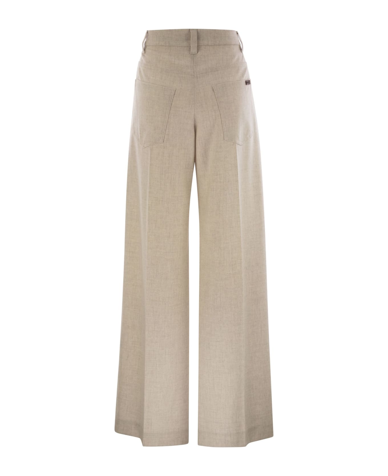 Brunello Cucinelli Wide High-waisted Wool And Cashmere Trousers With Necklace - Beige