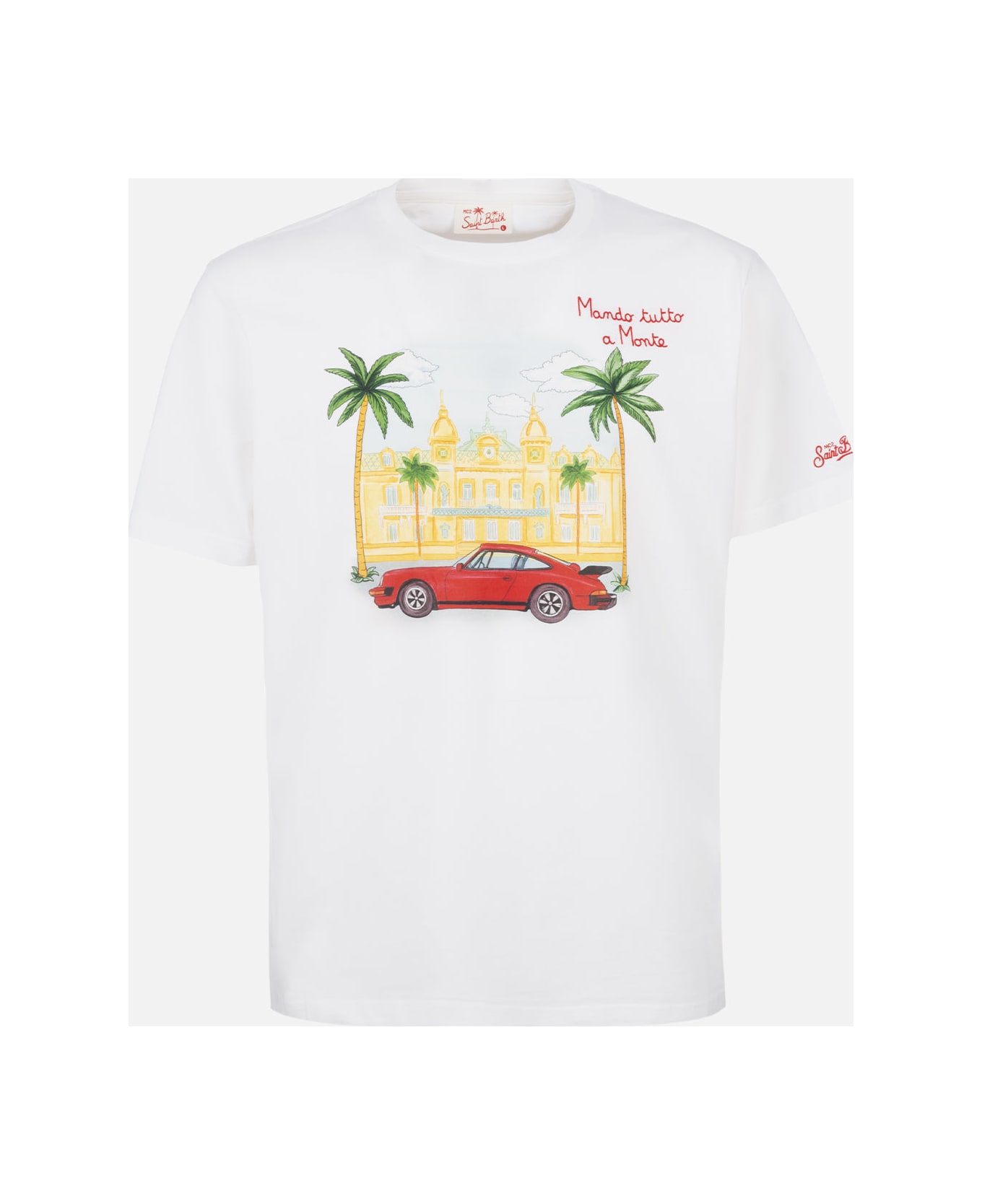 MC2 Saint Barth Man Cotton T-shirt With Montecarlo Placed Print And Embroidery - WHITE