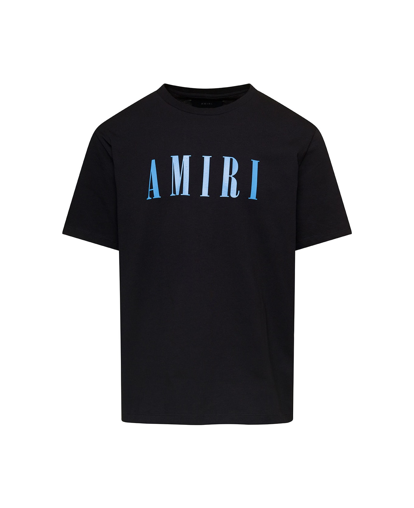 AMIRI Black Crewneck T-shirt With Light Blue Logo Print In Cotton Man - Black