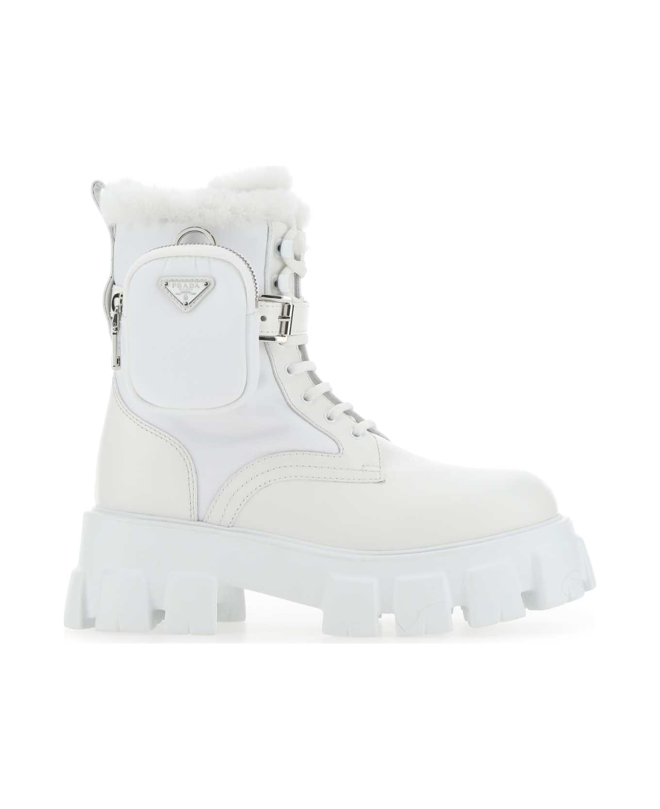 Prada White Leather And Re-nylon Monolith Boots - F0009 ブーツ