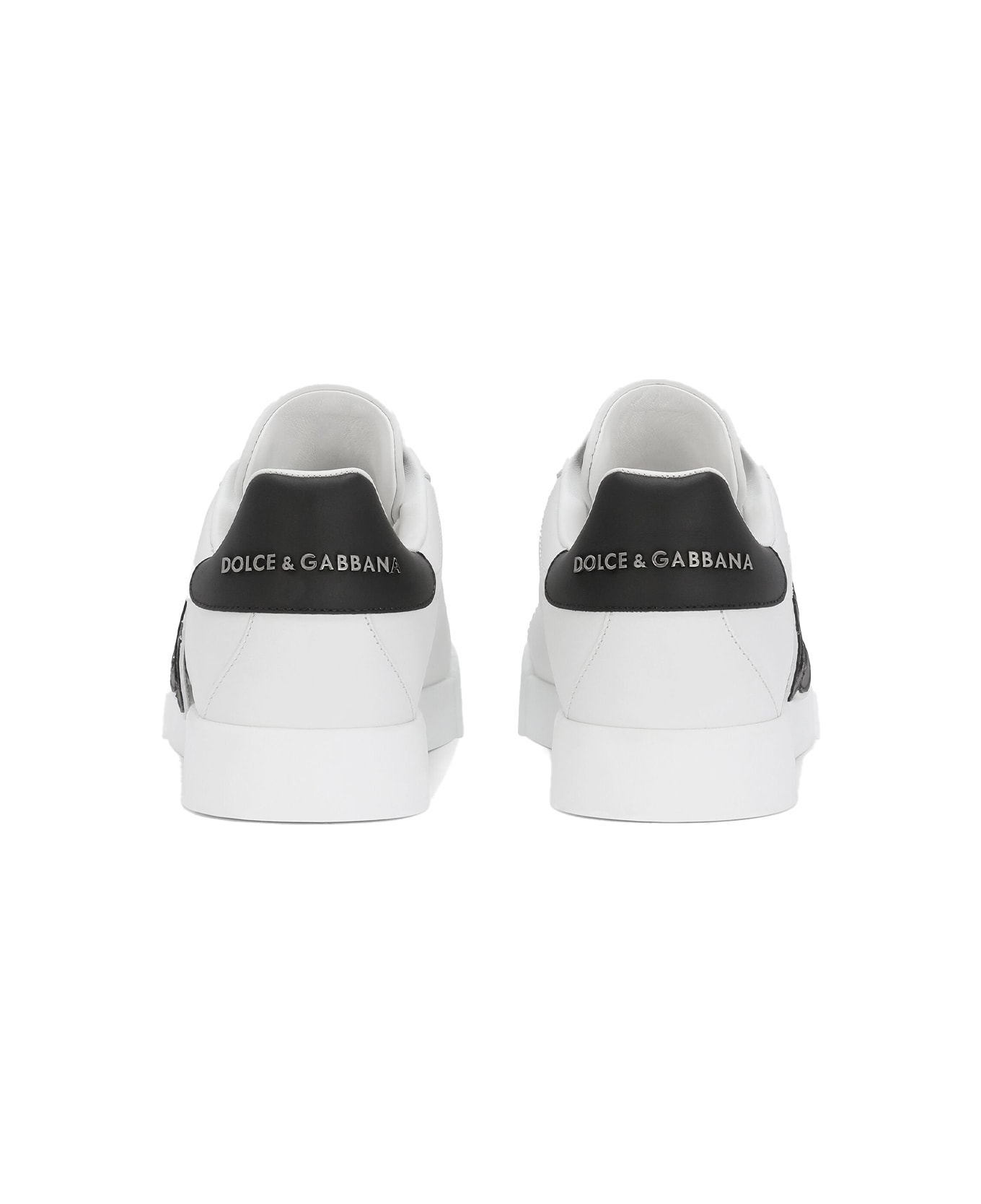 Dolce & Gabbana Portofino Leather Sneaker With Logo - BIANCO NERO