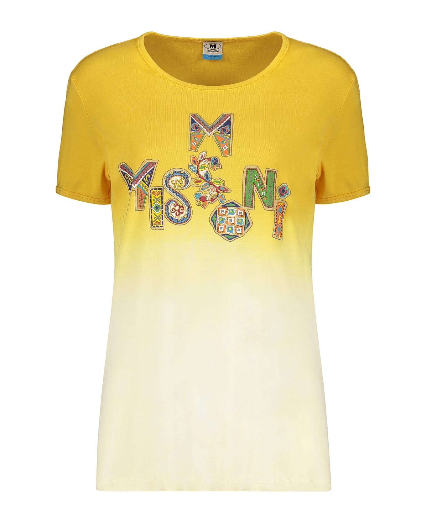 M Missoni Short Sleeve Printed Cotton T-shirt - Yellow