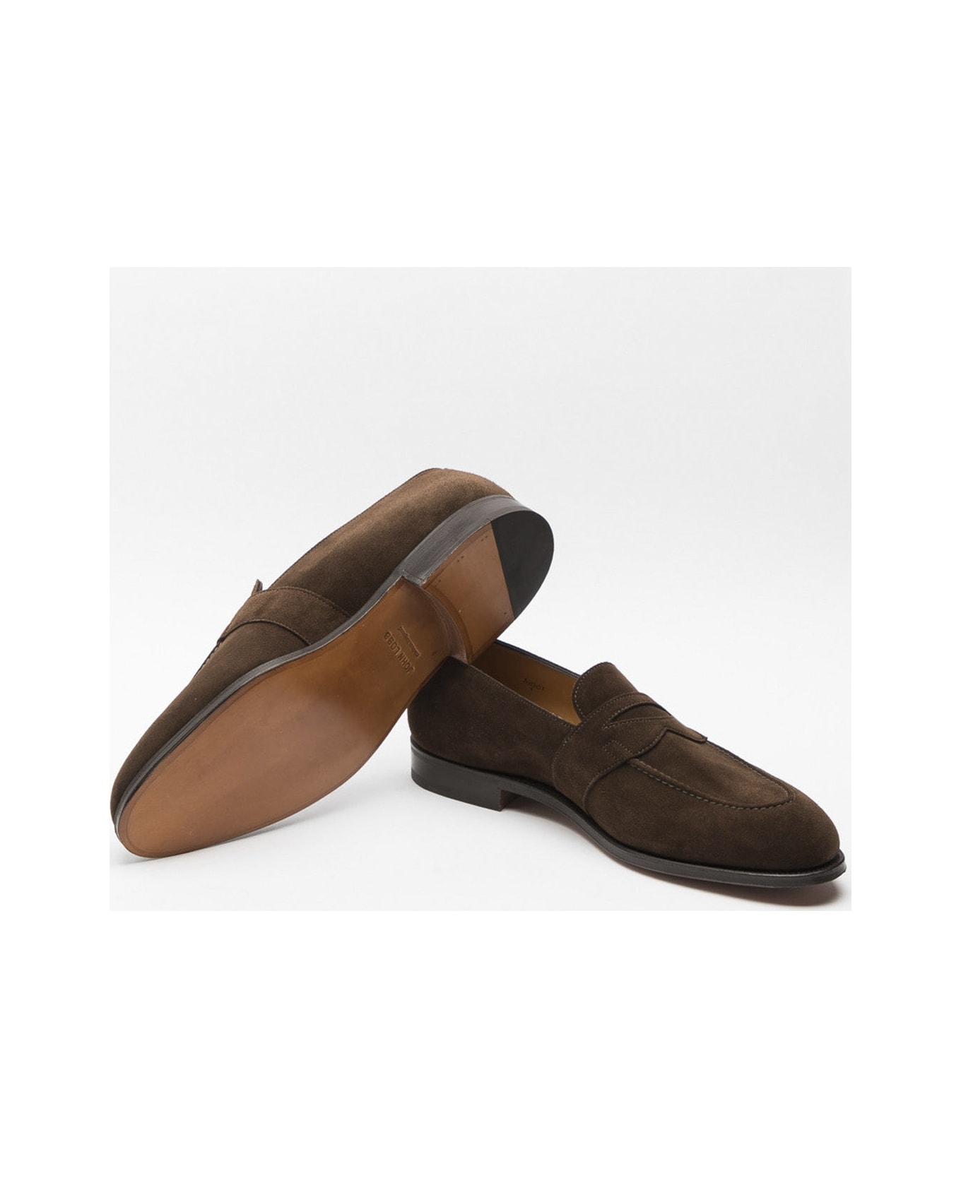 John Lobb Fencote Dark Brown Suede Penny Loafer - Marrone