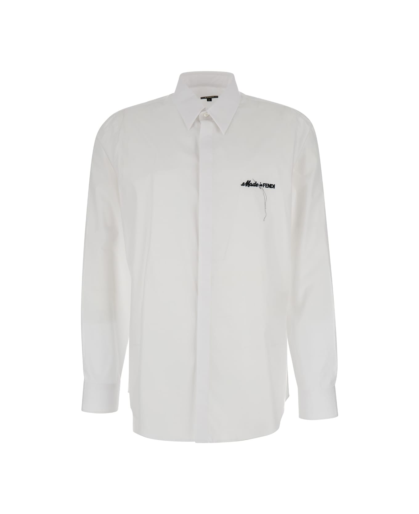 Fendi White Lettering Embroidered Shirt In Cotton Man - White