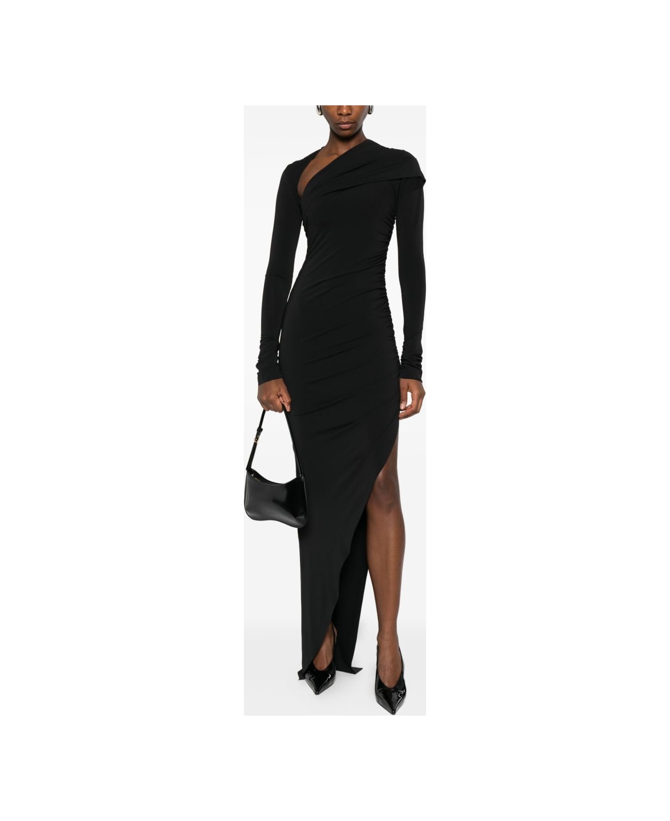 Amen Black Asymmetrical Draped Dress - Black