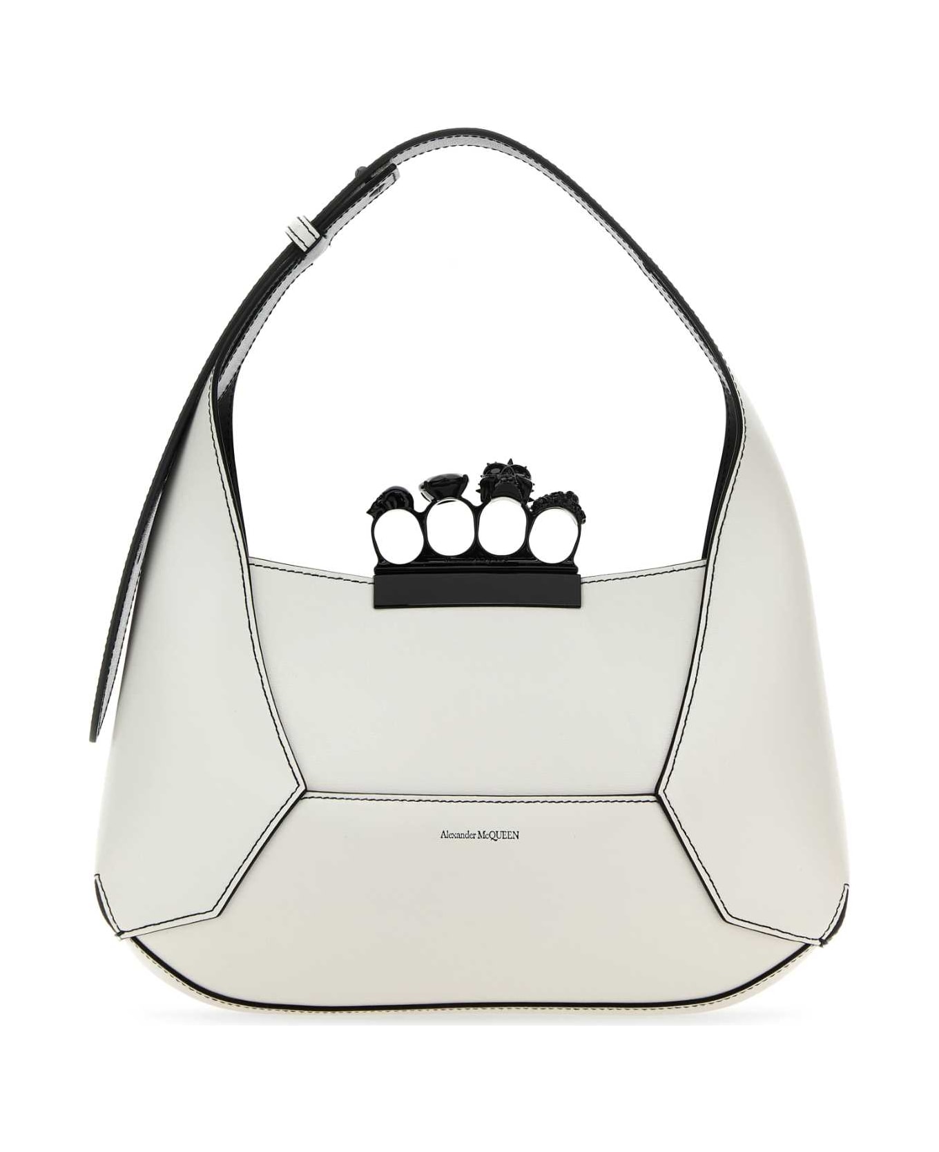 Alexander McQueen White Leather Jewelled Hobo Handbag - SOFTIVORY