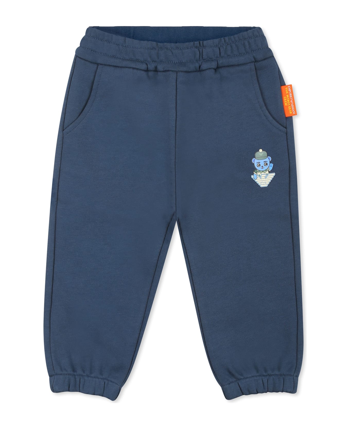 Emporio Armani Blue Trousers For Baby Boy With Manga Bear - Blue
