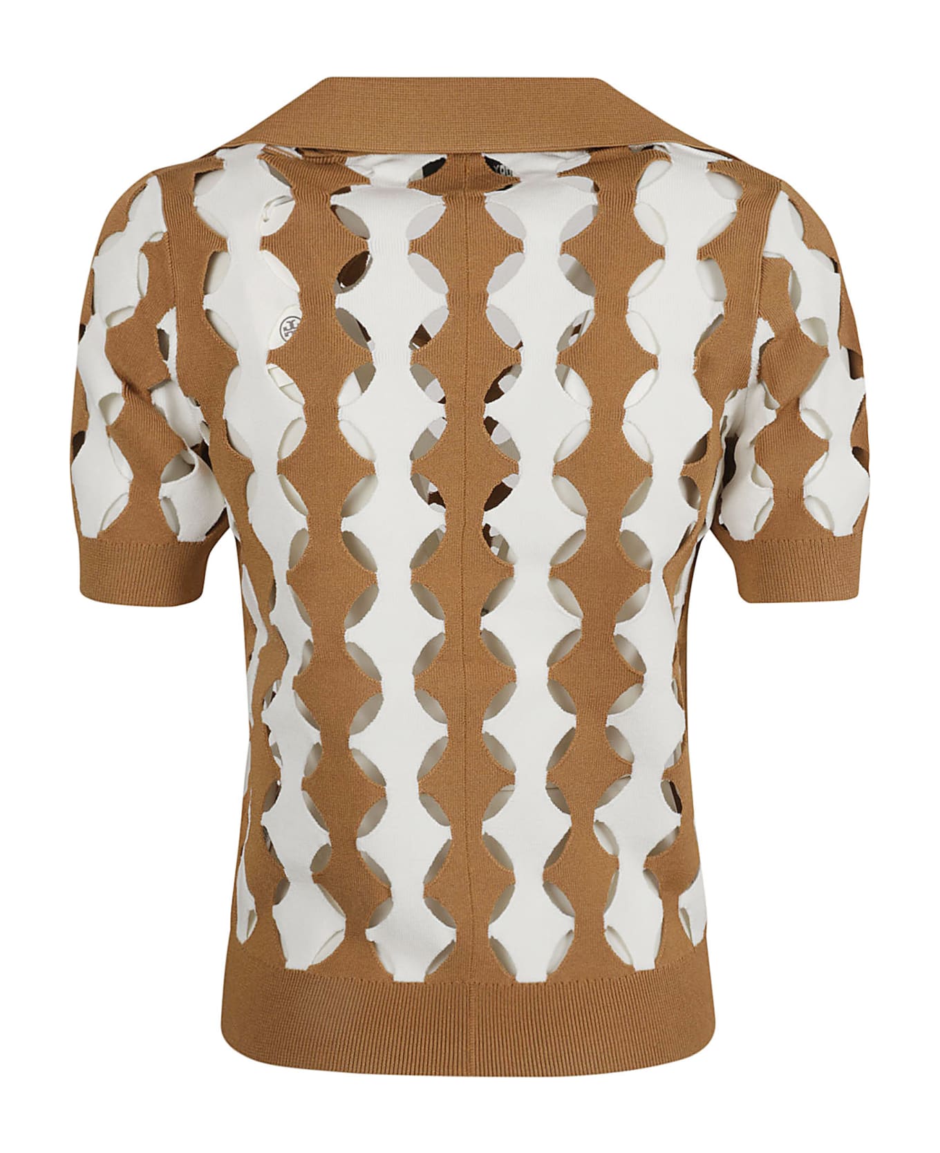 Tory Burch Cut-out Polo Shirt - Golden Maple/Soft White
