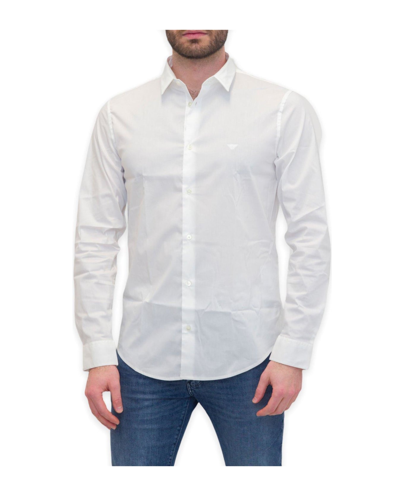 Emporio Armani Logo-embroidered Buttoned Shirt - White シャツ