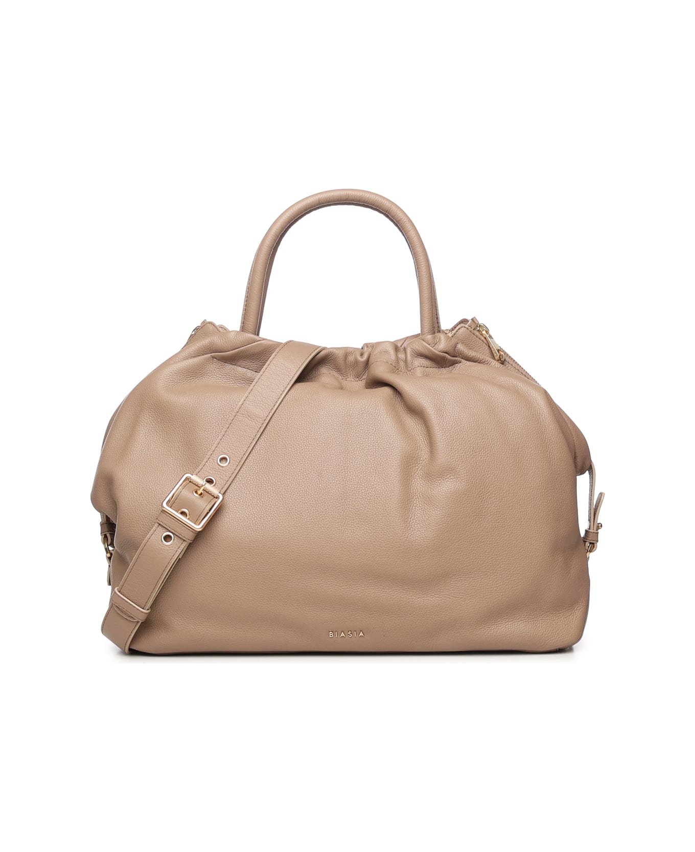 Biasia Leather Bag With Logo - Beige