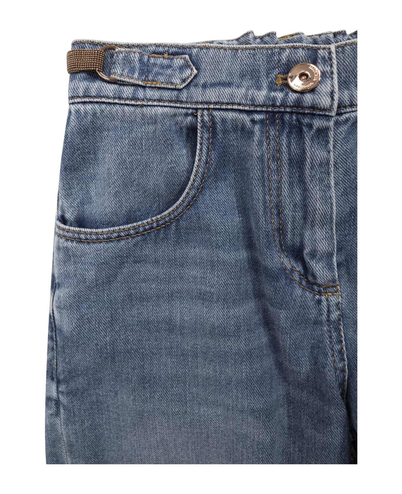 Brunello Cucinelli Straight Trousers In Soft Denim With Jewellery - Denim