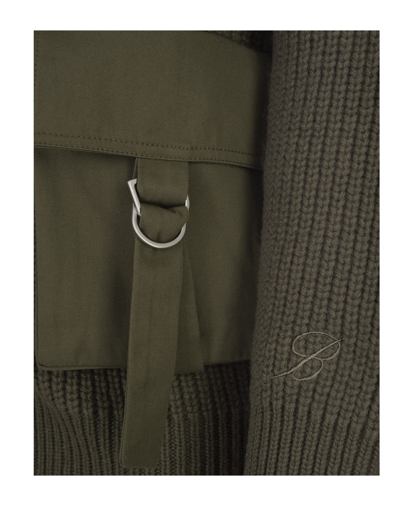 Blumarine Military Green Maxi Cardigan With Faux Fur On Neckline - Green